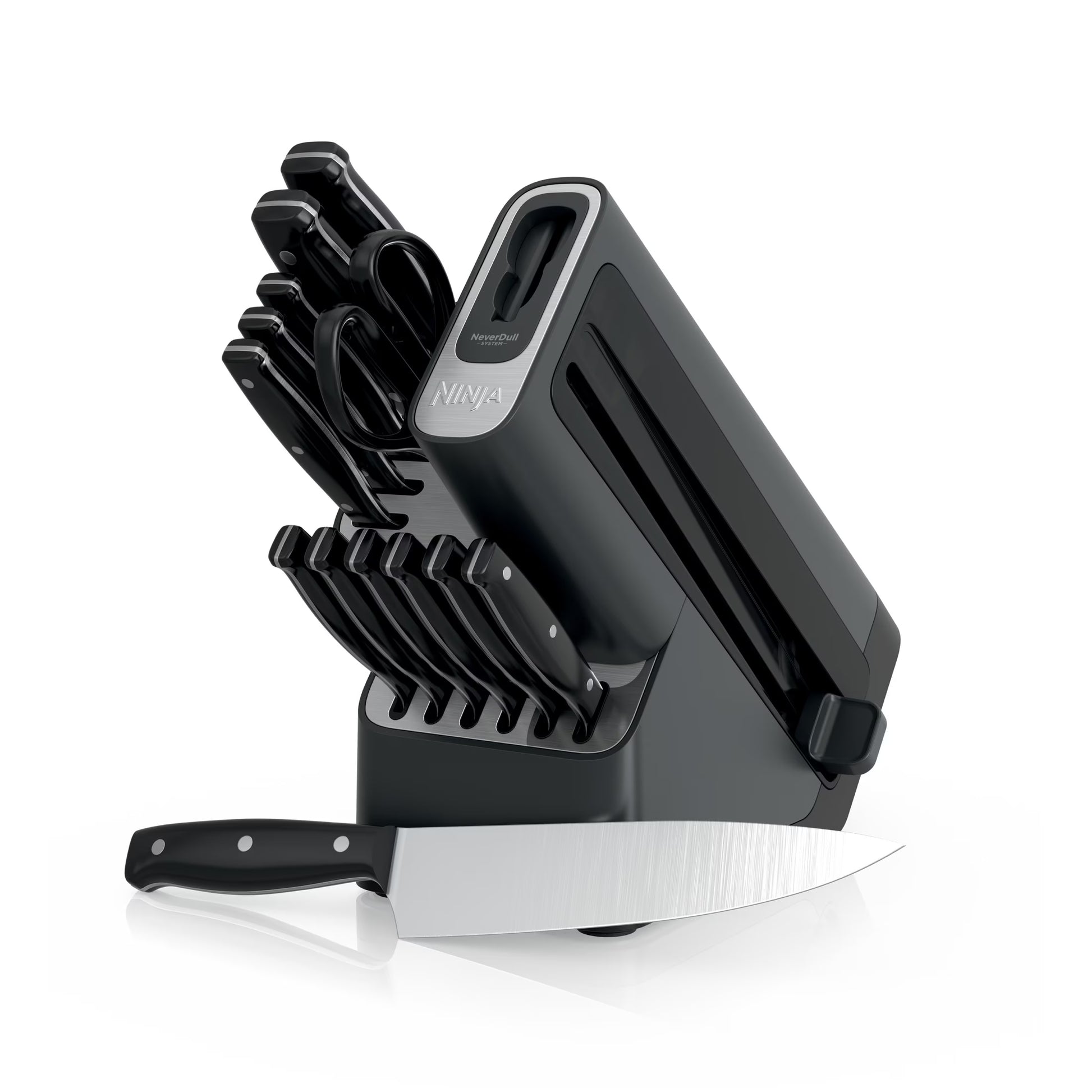 Ninja NeverDull 14-Piece Stainless Steel Essential Knife System with Built-in Sharpener, K12014 Black/Gray(14)