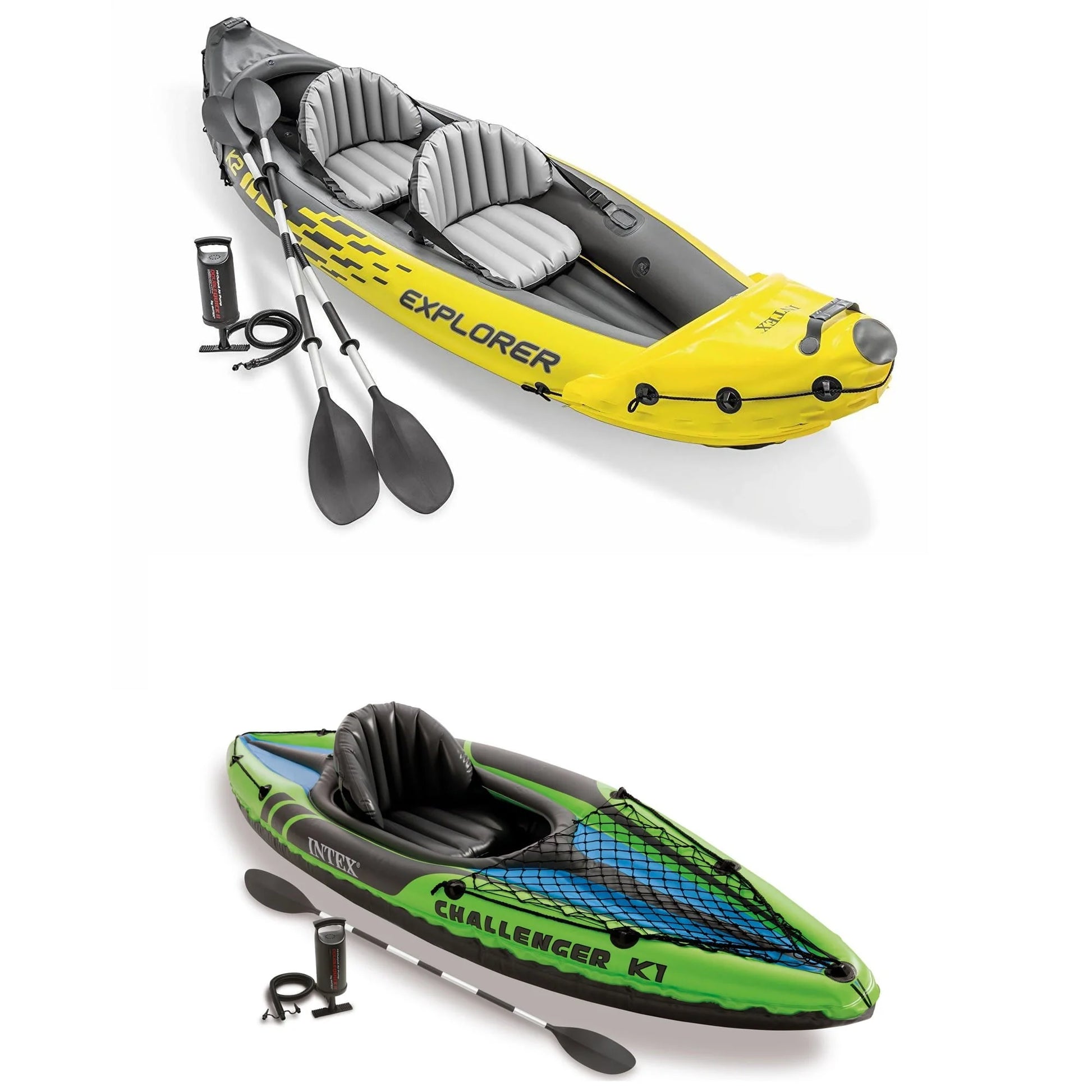 Intex 2-Person Inflatable Kayak with Oars, Pump  1-Person Inflatable Kayak