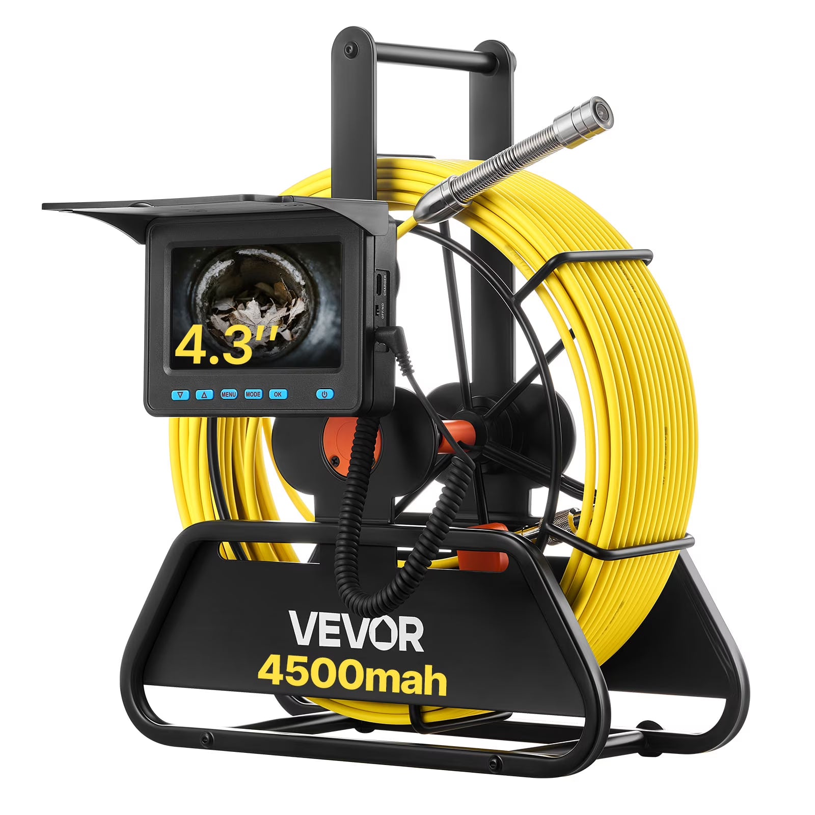 VEVOR Sewer Camera, 98 ft/30m, 4.3" Drain Inspection Camera, IP68 Waterproof Snake Plumbing Camera with Lights - 6 Adjustable LEDs, 4500mAh Battery  16GB Card for Sewer Line Duct Pipes