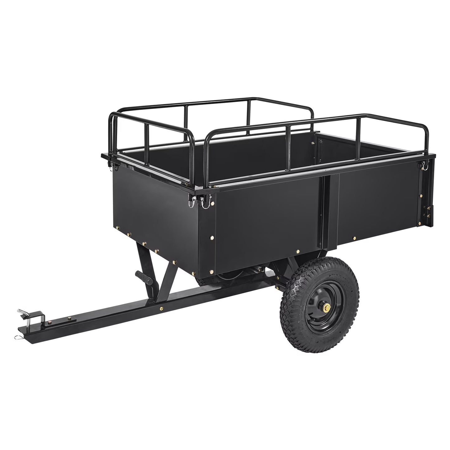 KFFKFF Dump Trailer Tow Behind Dump Cart 15 Cu. Ft. 750 lbs Heavy Duty ATV Trailer Steel Dump Cart, Steel Construction Garden Utility Trailer with Removable Sides