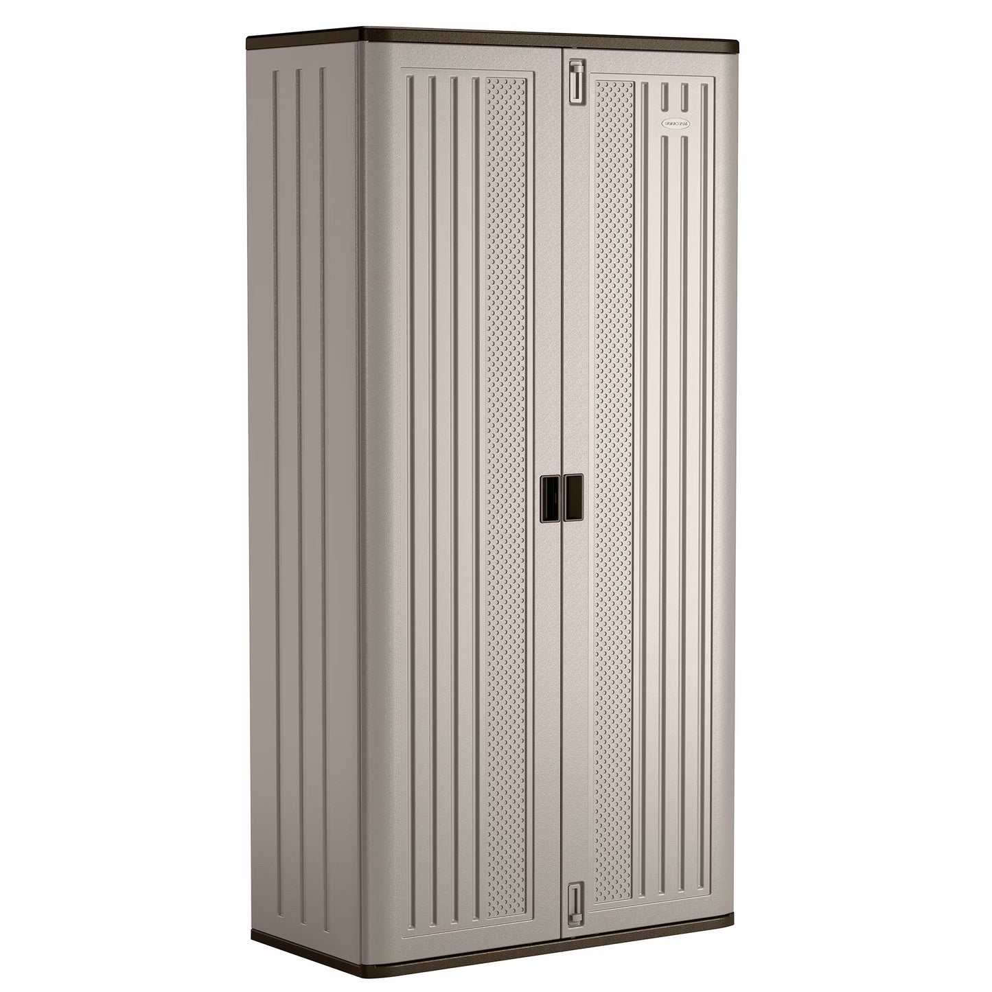 Suncast Mega Tall Resin Outdoor Storage Cabinet with 3 Shelves, Platinum Metallic