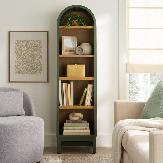 Better Homes  Gardens Juliet Narrow Arch Bookcase, Deep Green and Light Honey(Green)