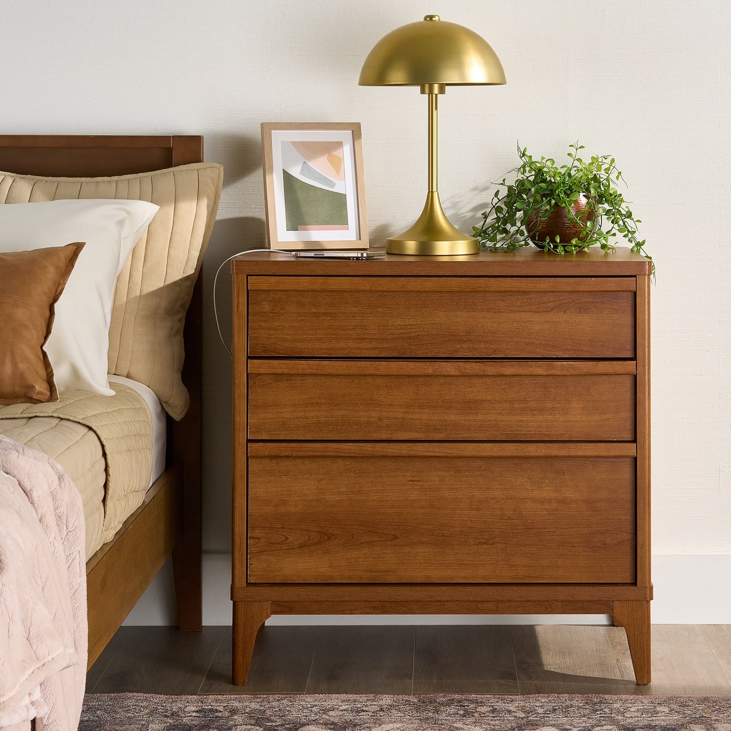 Better Homes  Gardens Greyson 3-Drawer Nightstand with USB, Acorn Finish(Single)