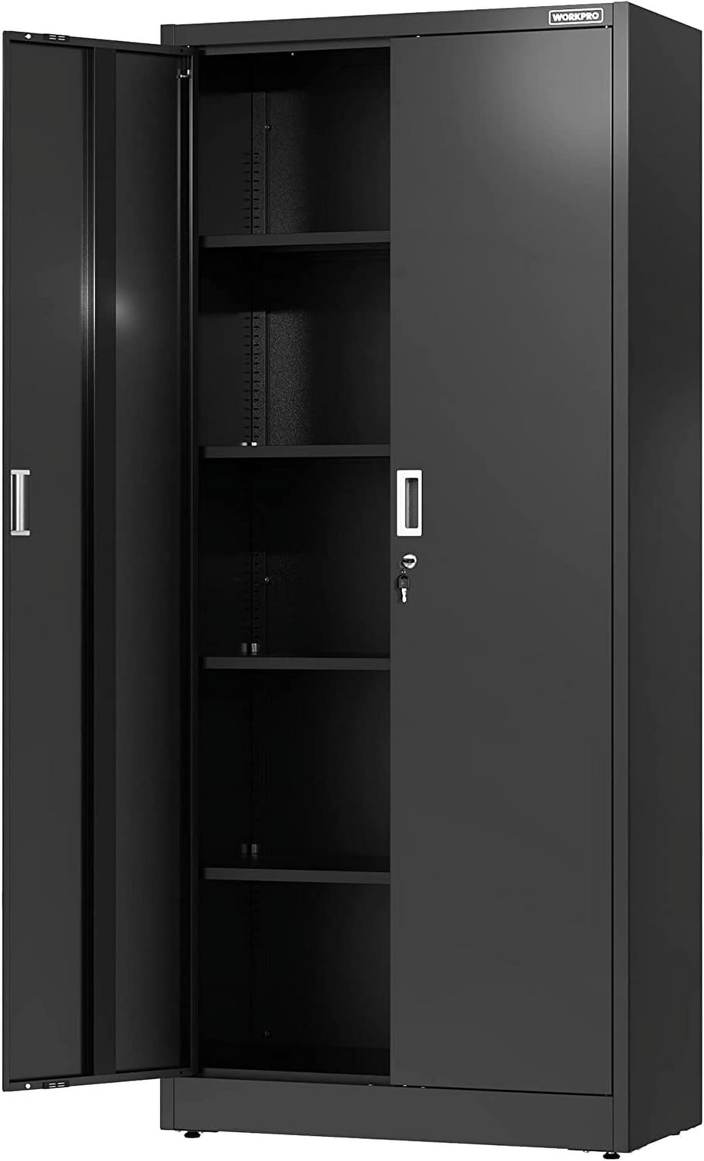 WORKPRO Metal Garage Storage Cabinet with Locking Doors and Adjustable Shelves,71 inches Tall Storage Cabinet for Tools, Office, Home, Shops (Black), Solid Packed(71"/Black)