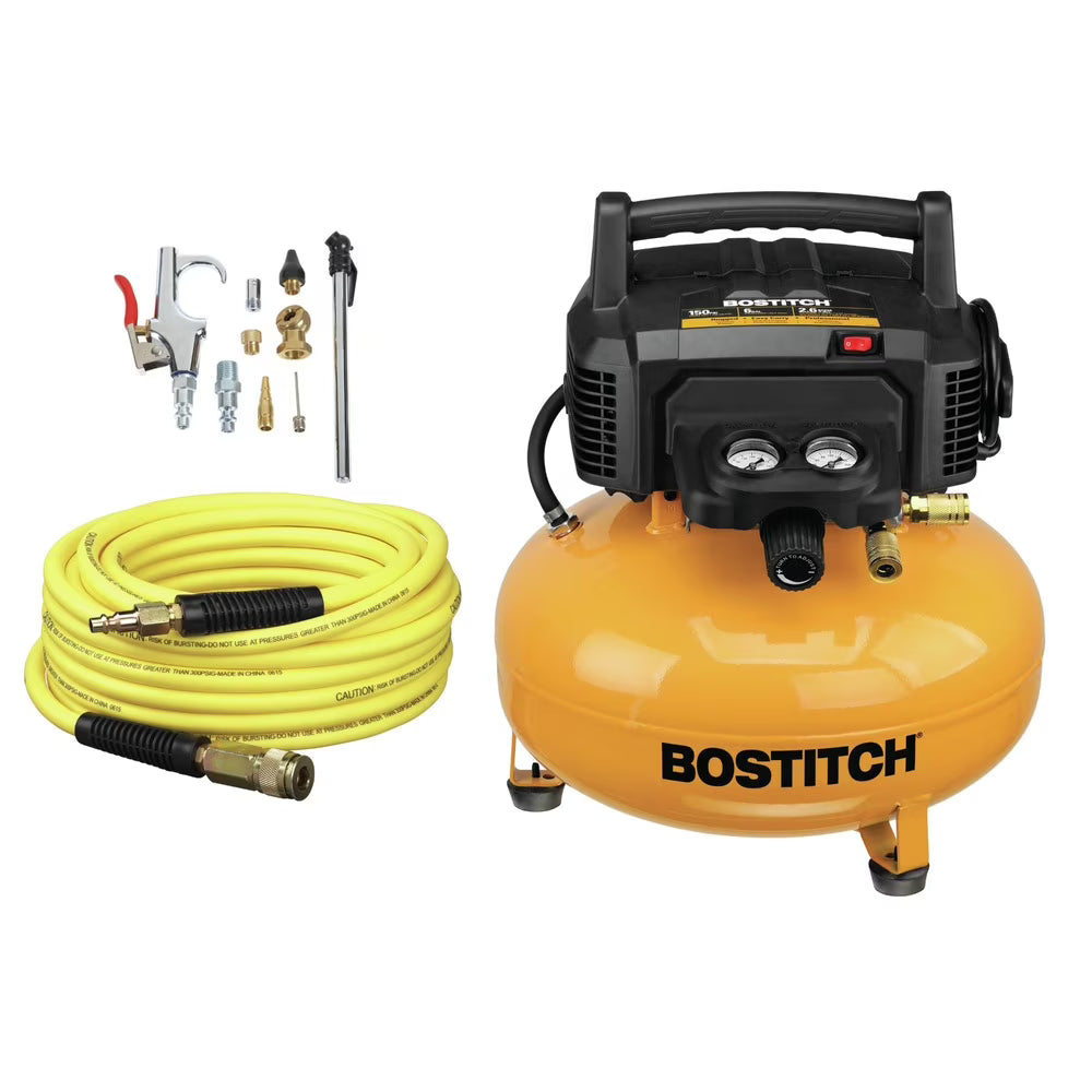 Bostitch BXCM02012-WPK 6 Gallon 150 PSI Electric Pancake Air Compressor with 13-Piece Accessory Kit