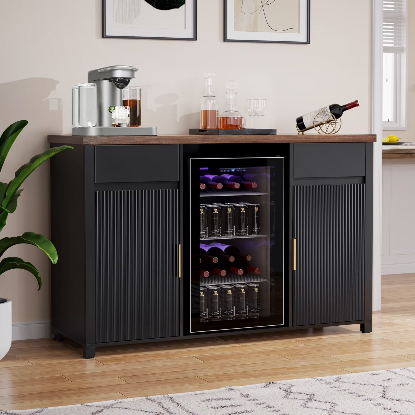 Coffee Bar Cabinet with Fridge Space, Mini Fridge Cabinet��Buffet Sideboard��53.2"L