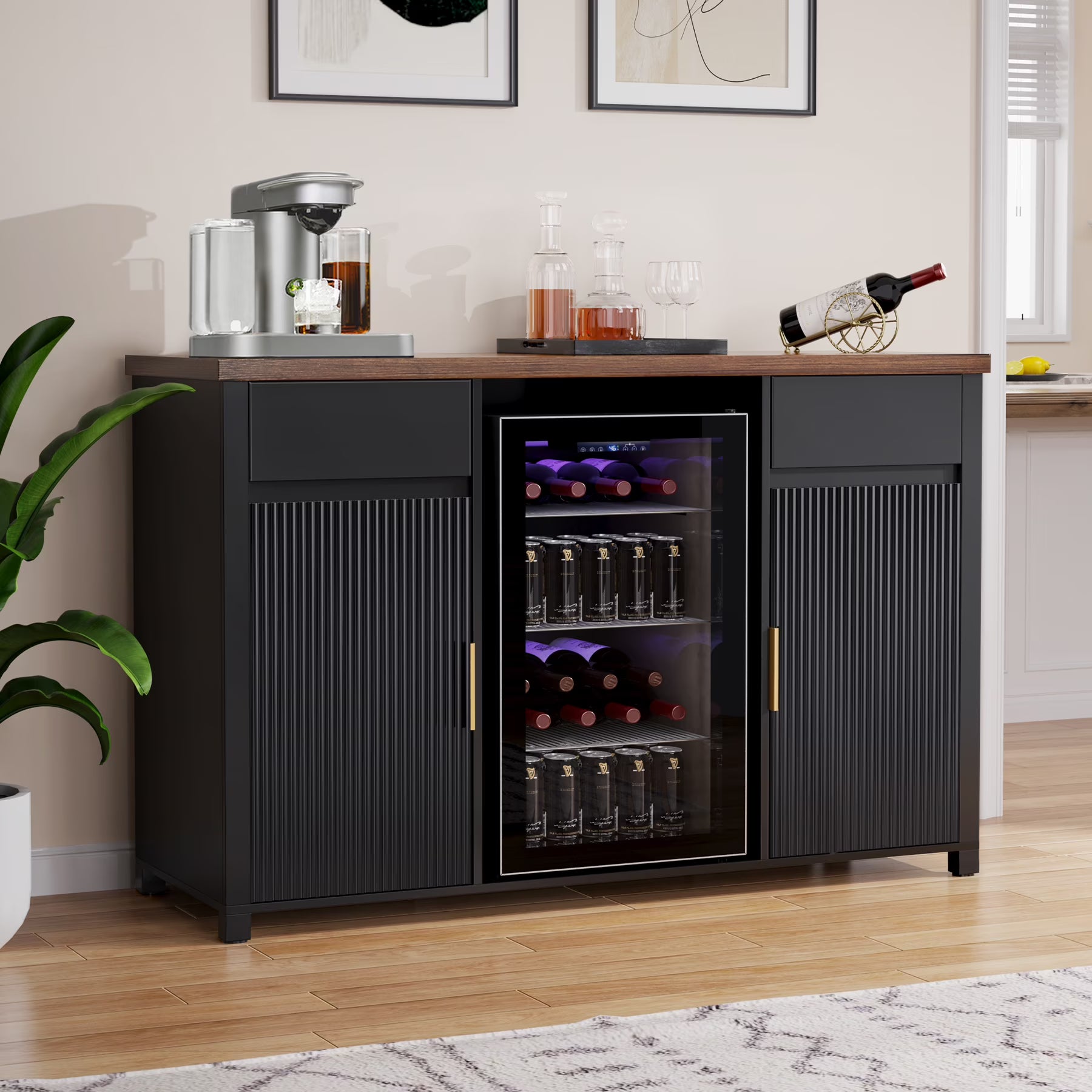Coffee Bar Cabinet with Fridge Space, Mini Fridge Cabinet��Buffet Sideboard��53.2"L