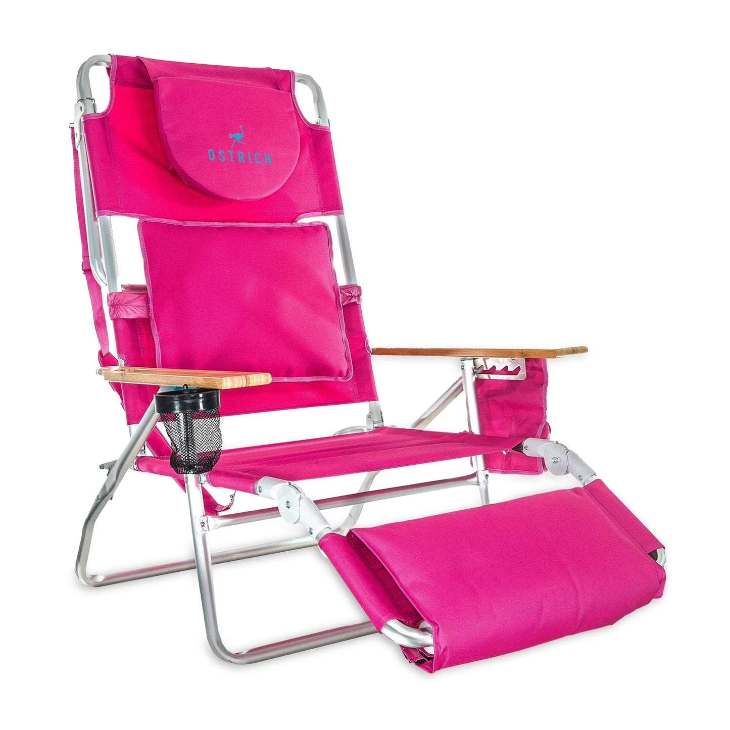 Ostrich Deluxe 3N1 Lightweight Outdoor Beach Lounge Chair w/Footrest, Pink(Pink)
