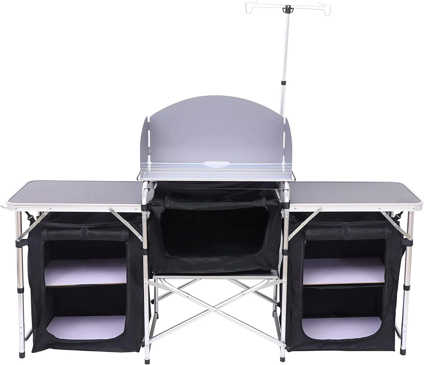 C Camping Kitchen Table, Folding Table, Upgrade Light Stand and Windshield Cooking Station  3 Organizers, Carry Bag for Outdoor, Beach, BBQ, Picnic, Cooking, Indoor, Office