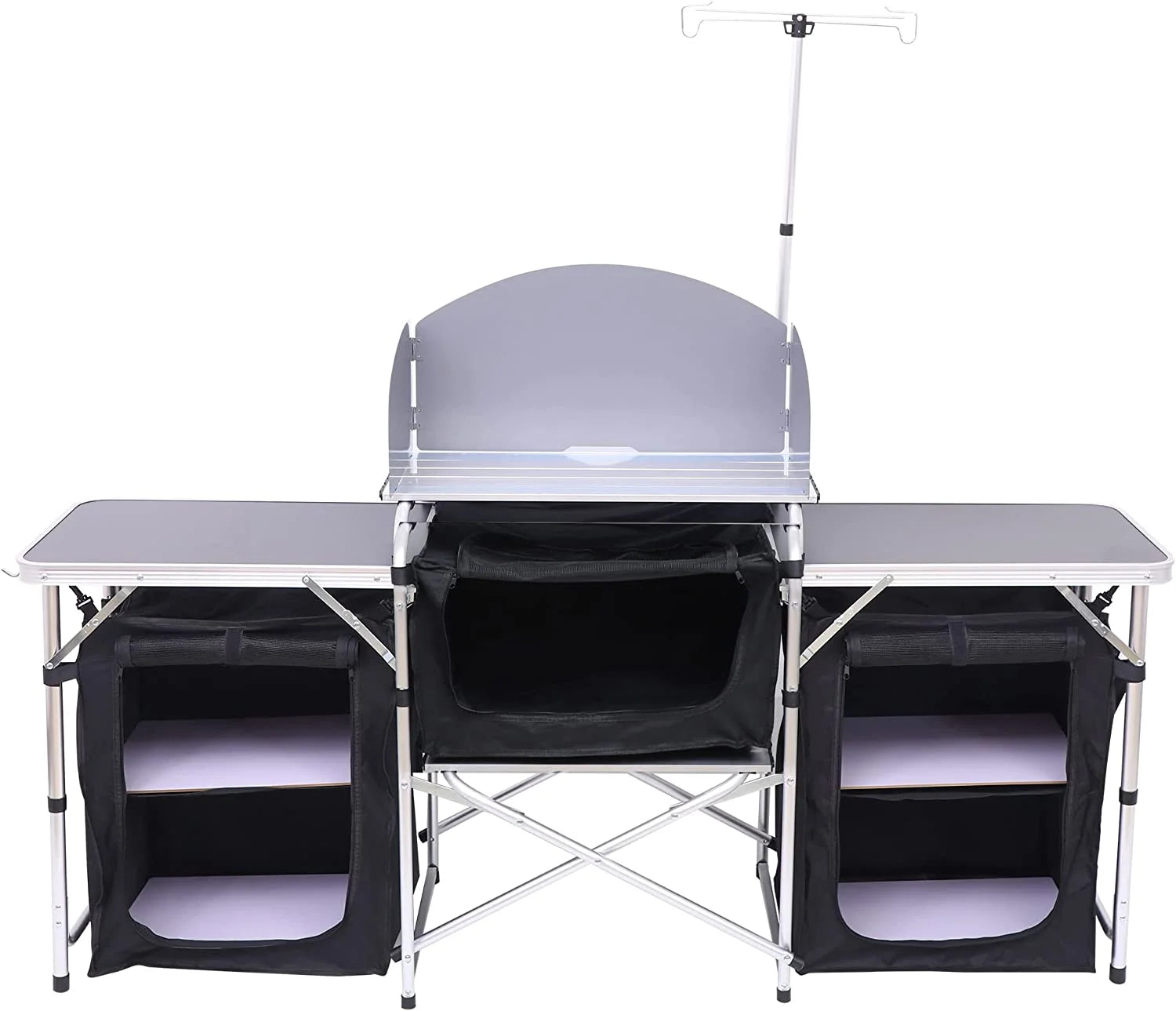 C Camping Kitchen Table, Folding Table, Upgrade Light Stand and Windshield Cooking Station  3 Organizers, Carry Bag for Outdoor, Beach, BBQ, Picnic, Cooking, Indoor, Office