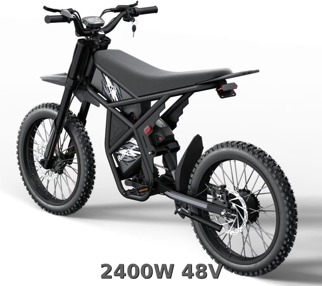 2000W Electric Dirt Bike for Adults Ridingtimes GT73 UL2849,Brushless Hub Motor,18.2AH*2 Electric Bike with 25\" tires digital screen Carbon Steel,Black(GT73 37Mph 2400W)