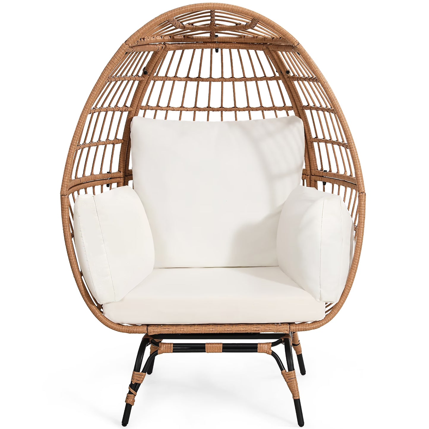 Skandiquip Oversized Rattan Adult Egg Chair, 360 Swivel, Outdoor Patio Chair with overstuffed Cushions, Indoor Large Wicker Egg Chair, Natural Rattan, Beige Cushion(Beige Rattan Beige Cushion-Adult)