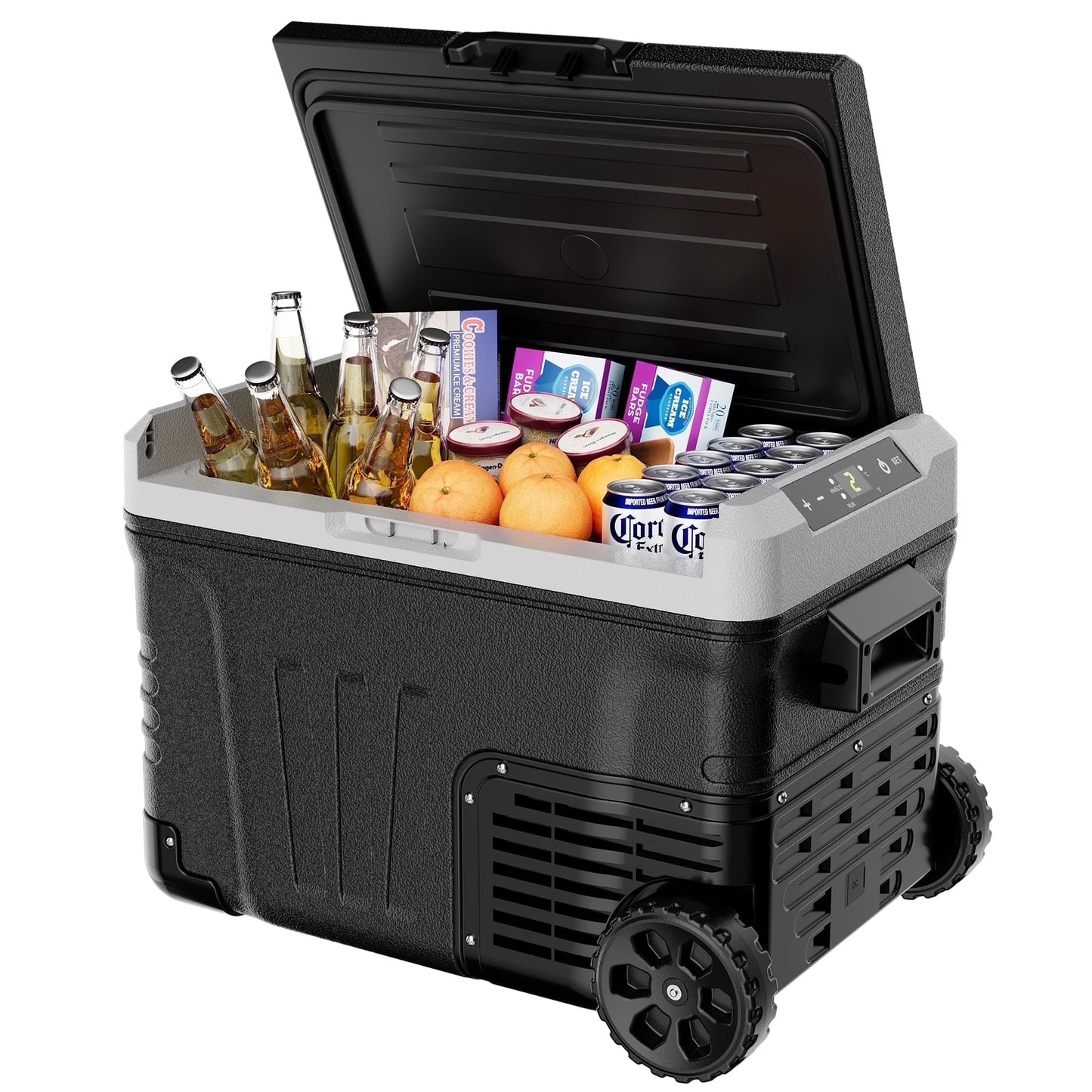 Simzlife 12V Car Refrigerator, 37QT Electric Cooler DC/AC, -4℉~68℉, RV Freezer Fridge Cooler with Wheels  2 Baskets(1.23 cu ft)