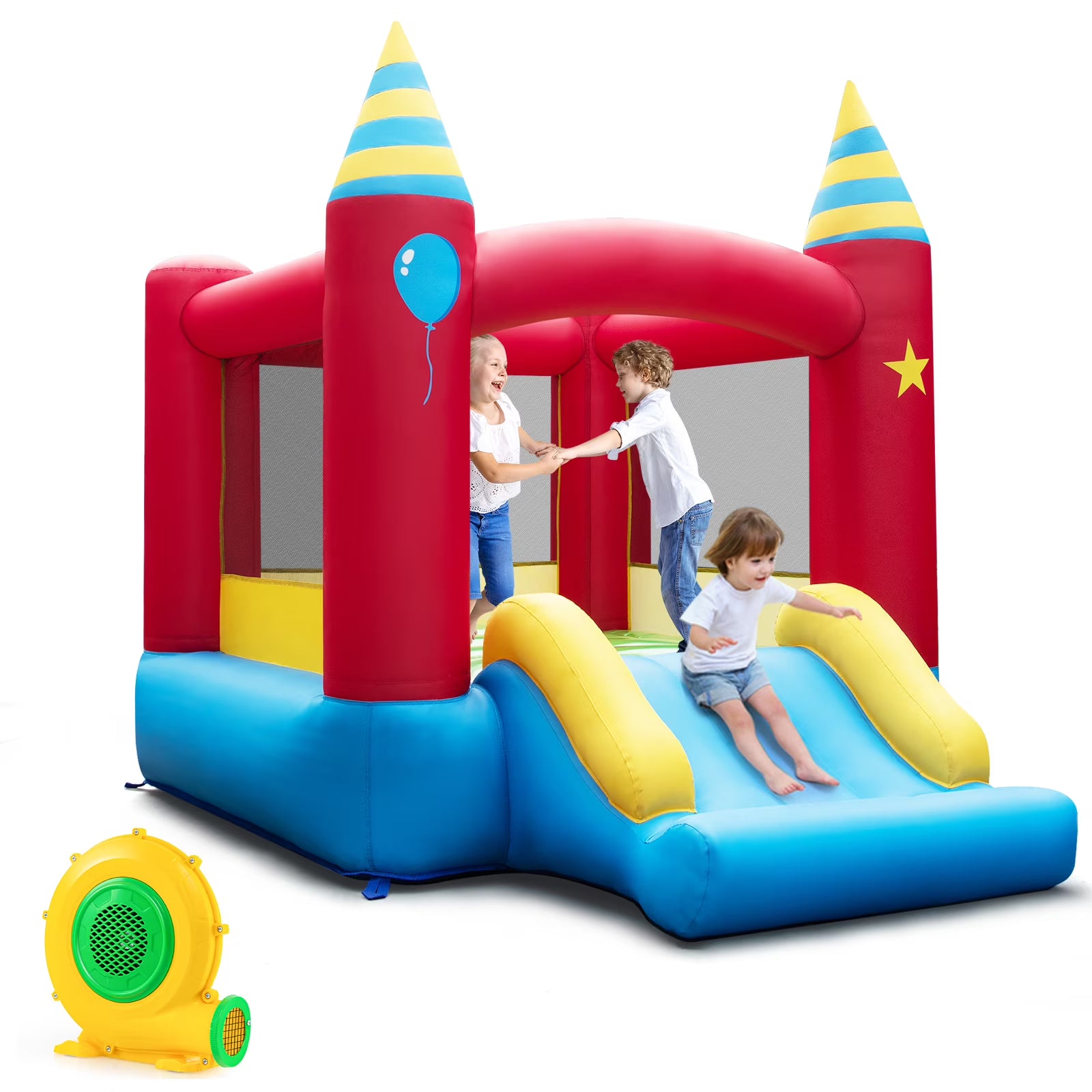 Costway Inflatable Kids Jumping Bouncer Indoor Outdoor with 480W Blower(with 480W Blower)