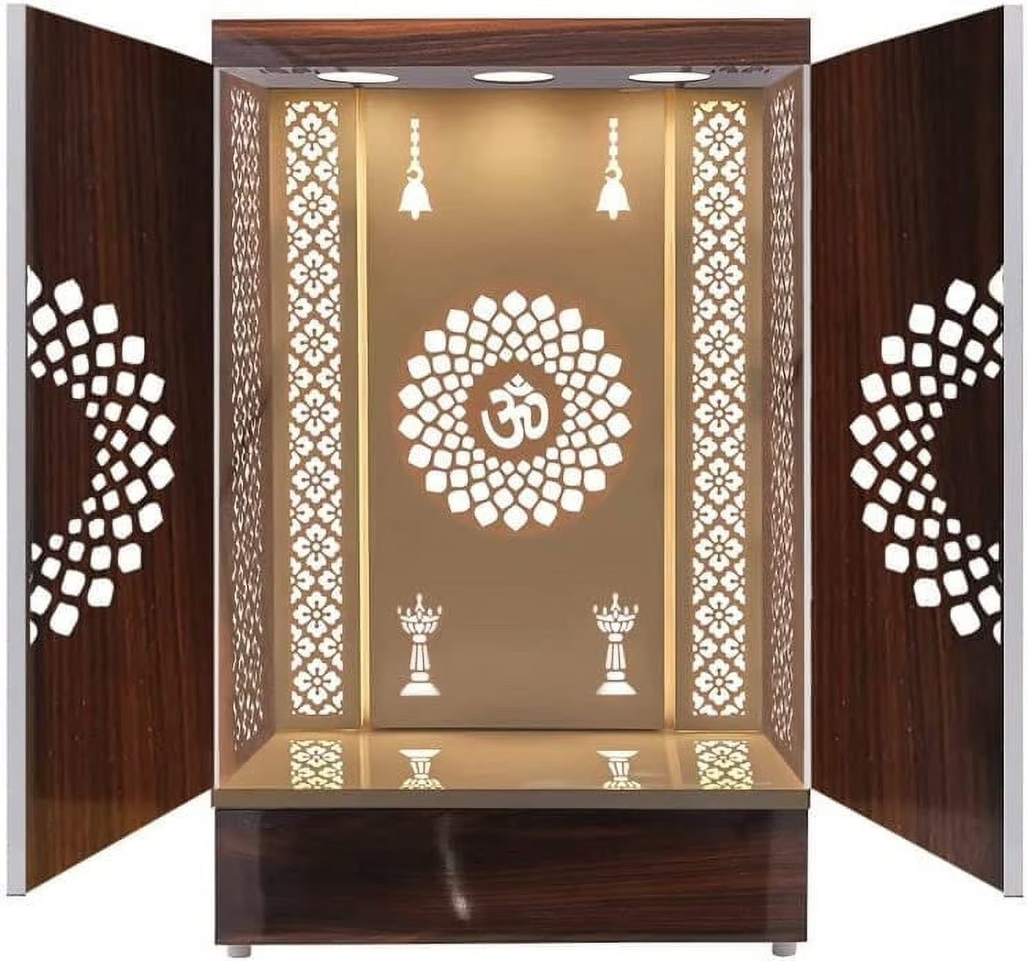 Customized Wooden Cabinet Desginer Mandir With LED / Mandir For Home  Office / Temple For Home / Pooja Ghar / Mandir With Lights /Storage(16X10X8/White)
