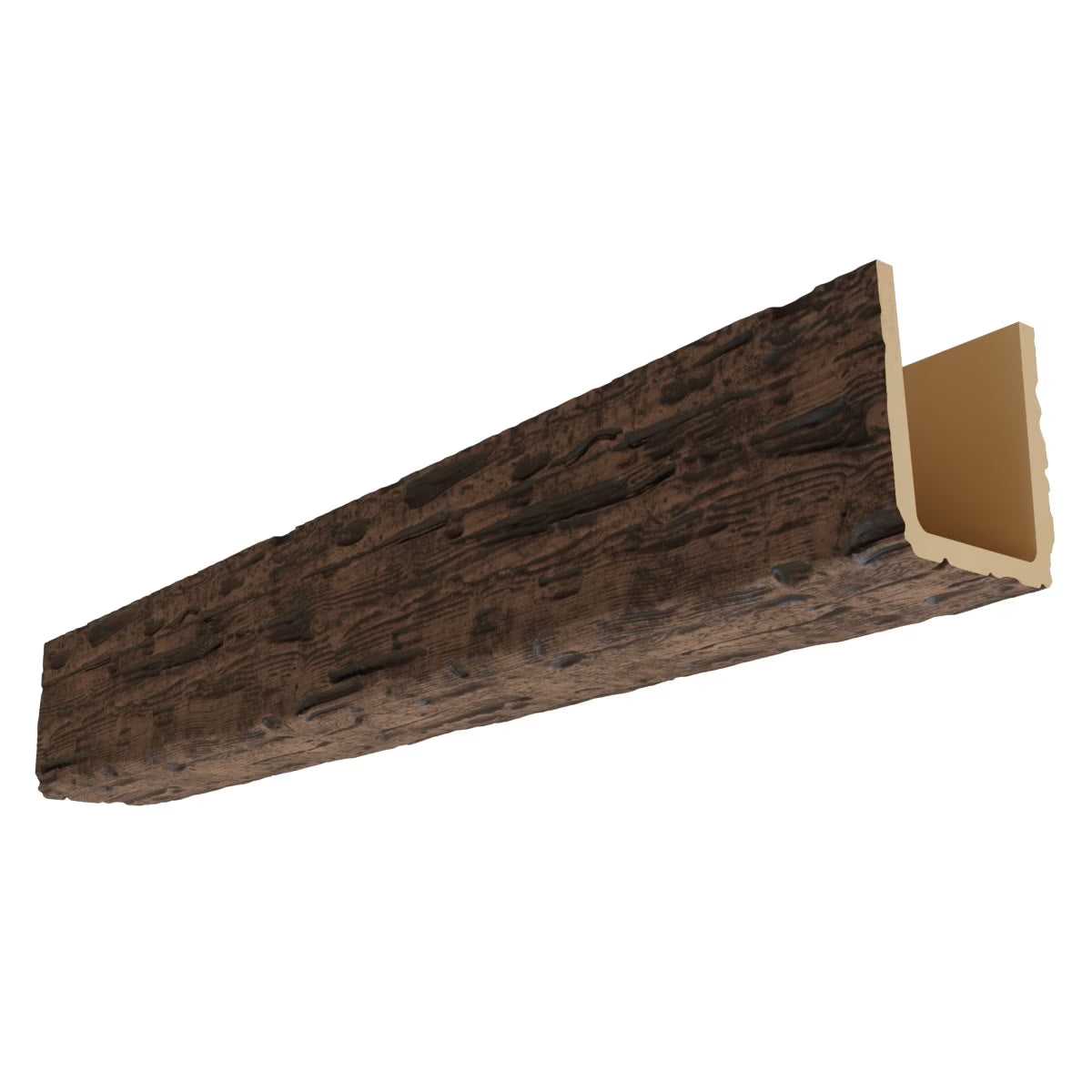 Ekena Millwork 3 1/2"W x 3 1/2"H x 120"L 3-Sided (U-Beam) Salvaged Timber HeritageTimber Faux Wood Ceiling Beam, Kona Brown(3 1/2 in. W x 3 1/2 in. H/Kona Brown/120 in)
