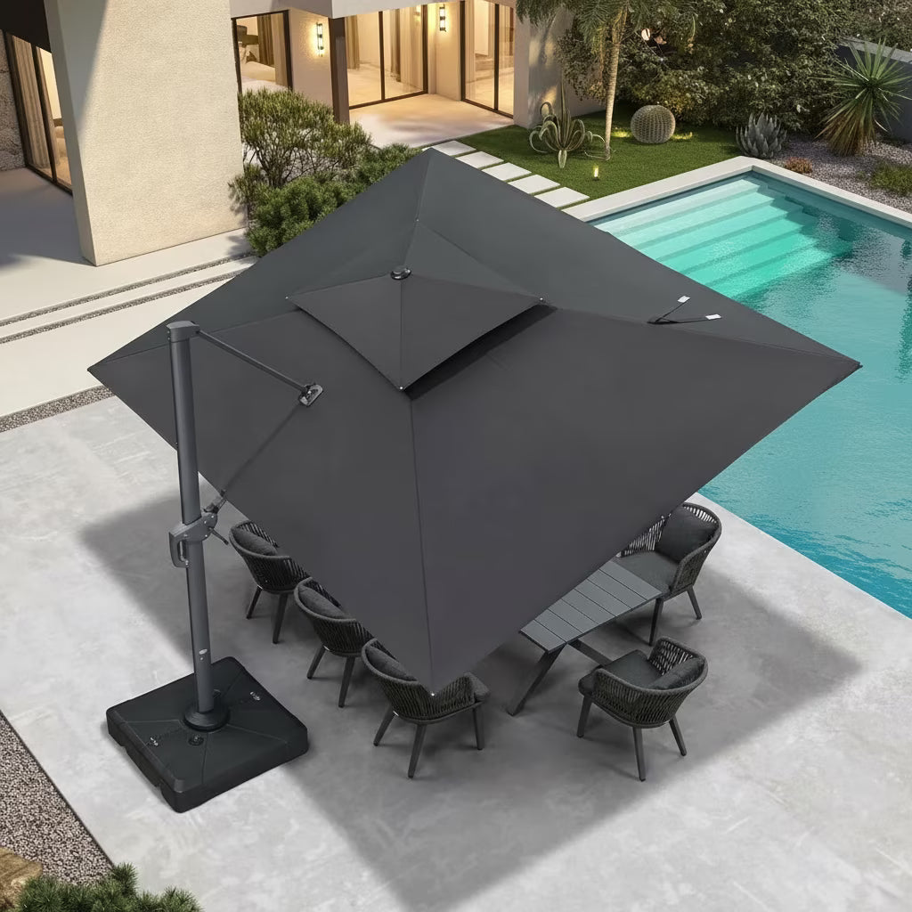 PURPLE LEAF Outdoor Cantilever Umbrella 10' X 13' Rectangle Umbrella Large Patio Umbrella Windproof Heavy Duty Hanging Offset Umbrella for Garden Outdoor Pool, Dark Grey(Graphite Grey/NO BASE/10ft �� 13ft)