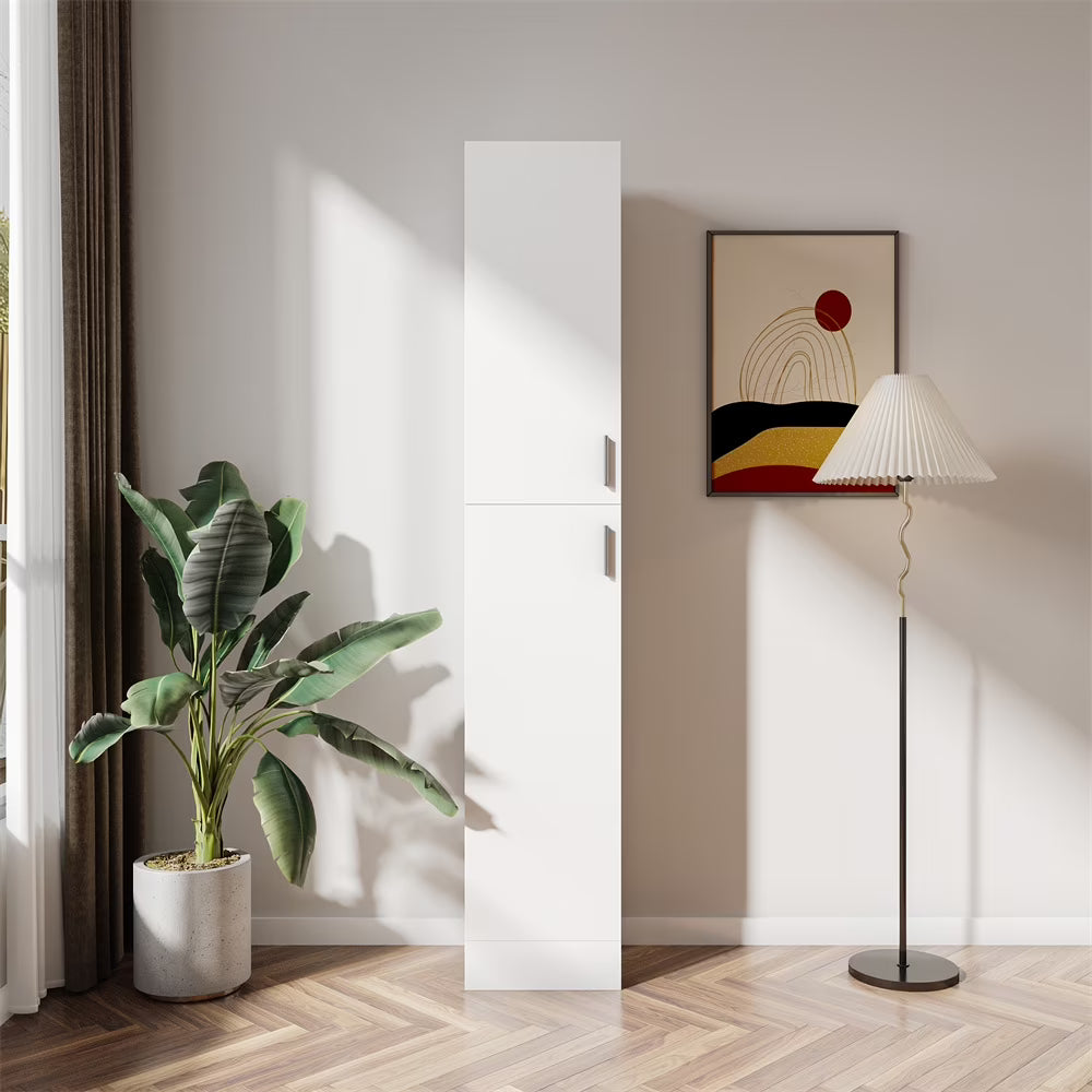 74.8'' Tall Kitchen Pantry Cabinet, Floor Freestanding Storage Cabinet with Inadjustable Shelves and Two Doors, Narrow Tall Cupboard for Dining Room, Living Room, Bedroom, Entryway, White(White)