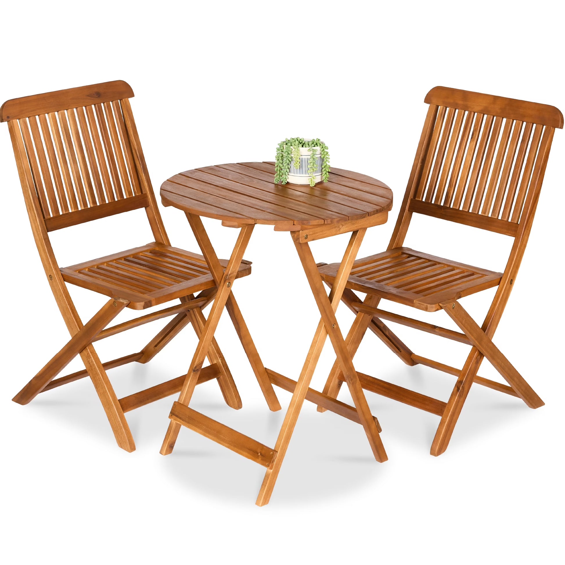 Best Choice Products 3-Piece Acacia Wood Bistro Set, Folding Patio Furniture w/ 2 Chairs, Table - Natural(Natural)