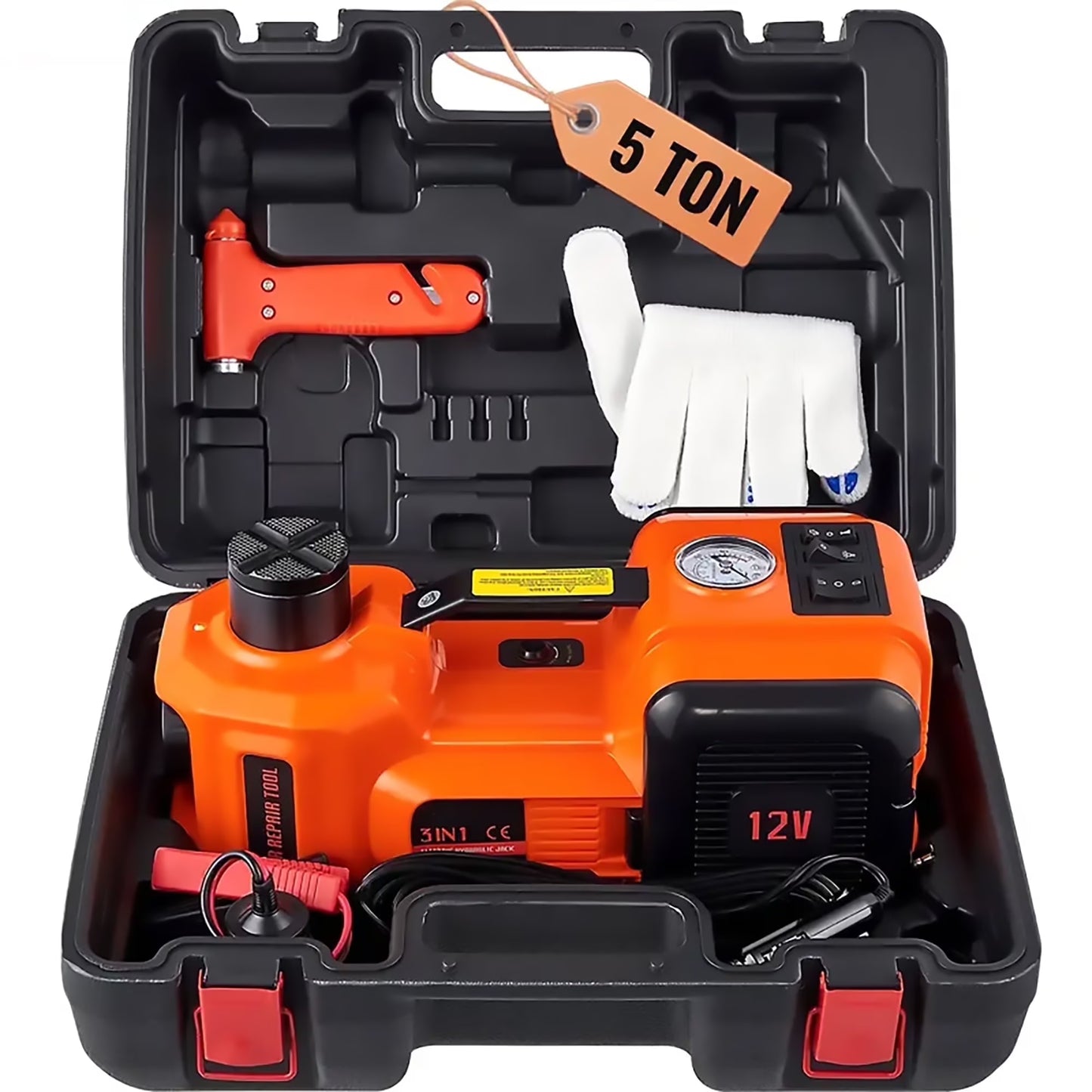 SZTAA Electric Car Jack Lift with Air Compressor and Emergency Hammer 5 Ton/11023 lbs Hydraulic Jack for SUV Sedan Truck Change Tires Garage Repair(Orange)