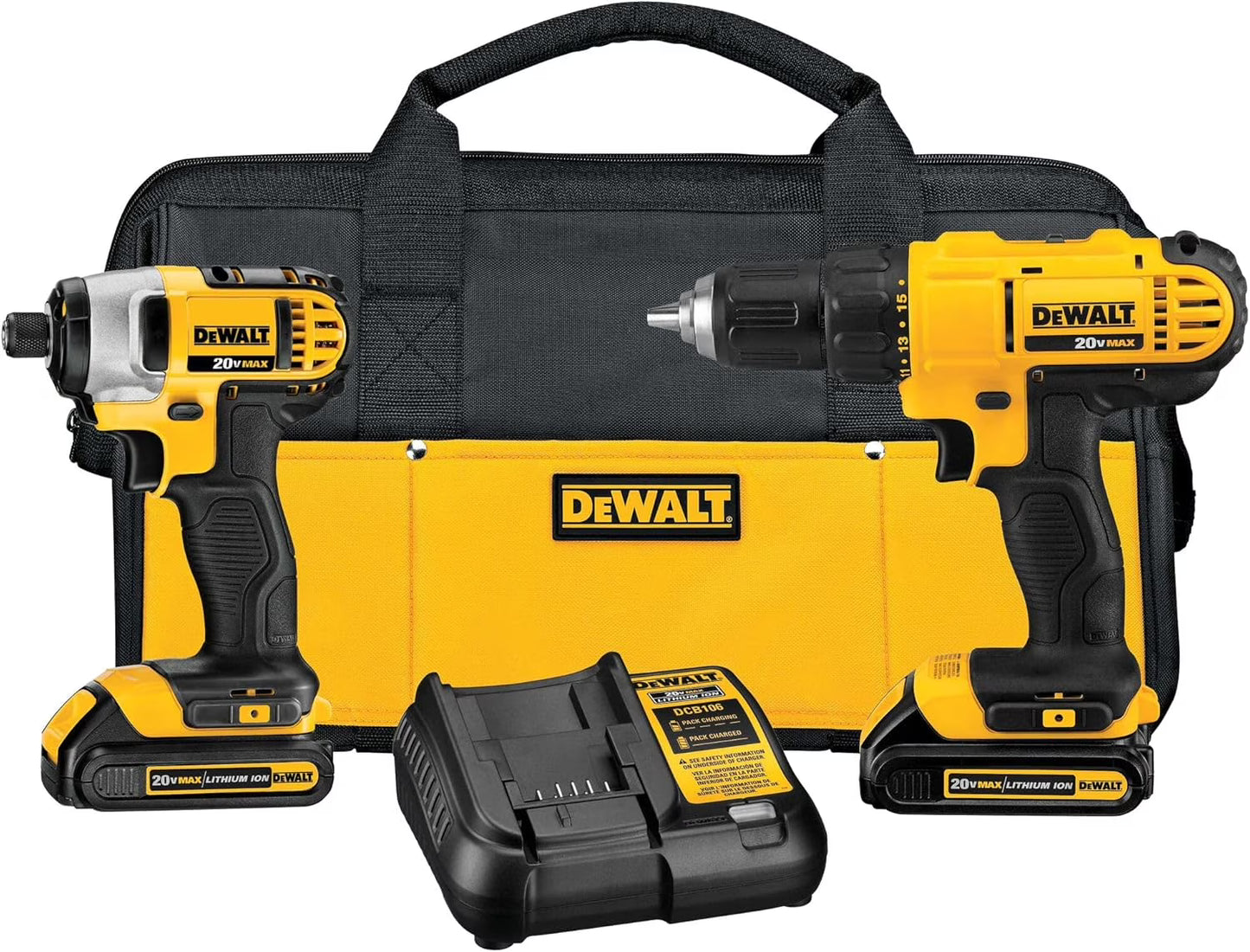 20V  Cordless Drill and Impact Driver Combo Kit with 2 Batteries and Charger