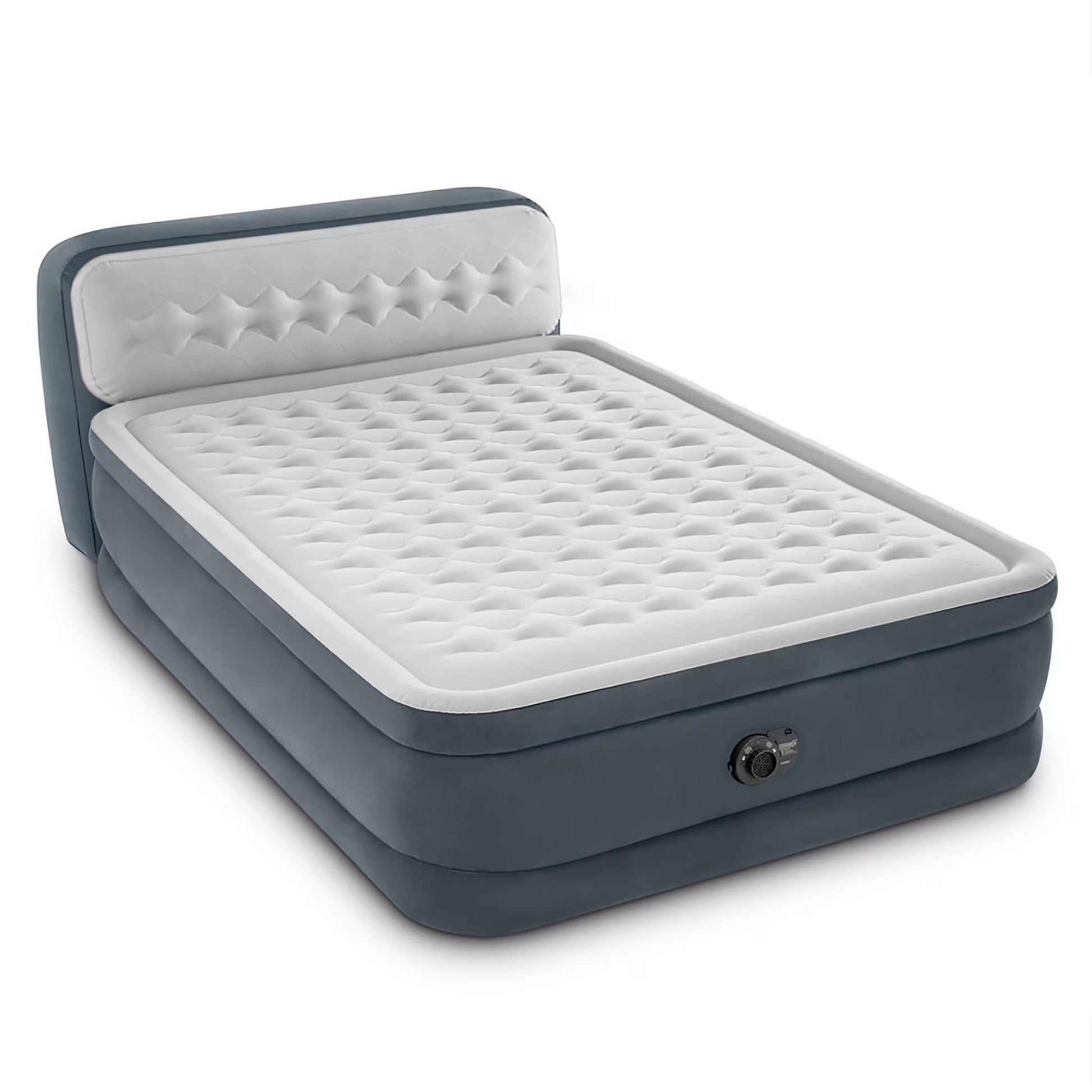 Intex: Dura-Beam Deluxe: Ultra Plush Headboard Airbed - Queen - Gray, 18" Inflatable Mattress, Built-In Pump, Fiber-Tech, Carry Bag, 600lb Cap 64447ED(Queen)