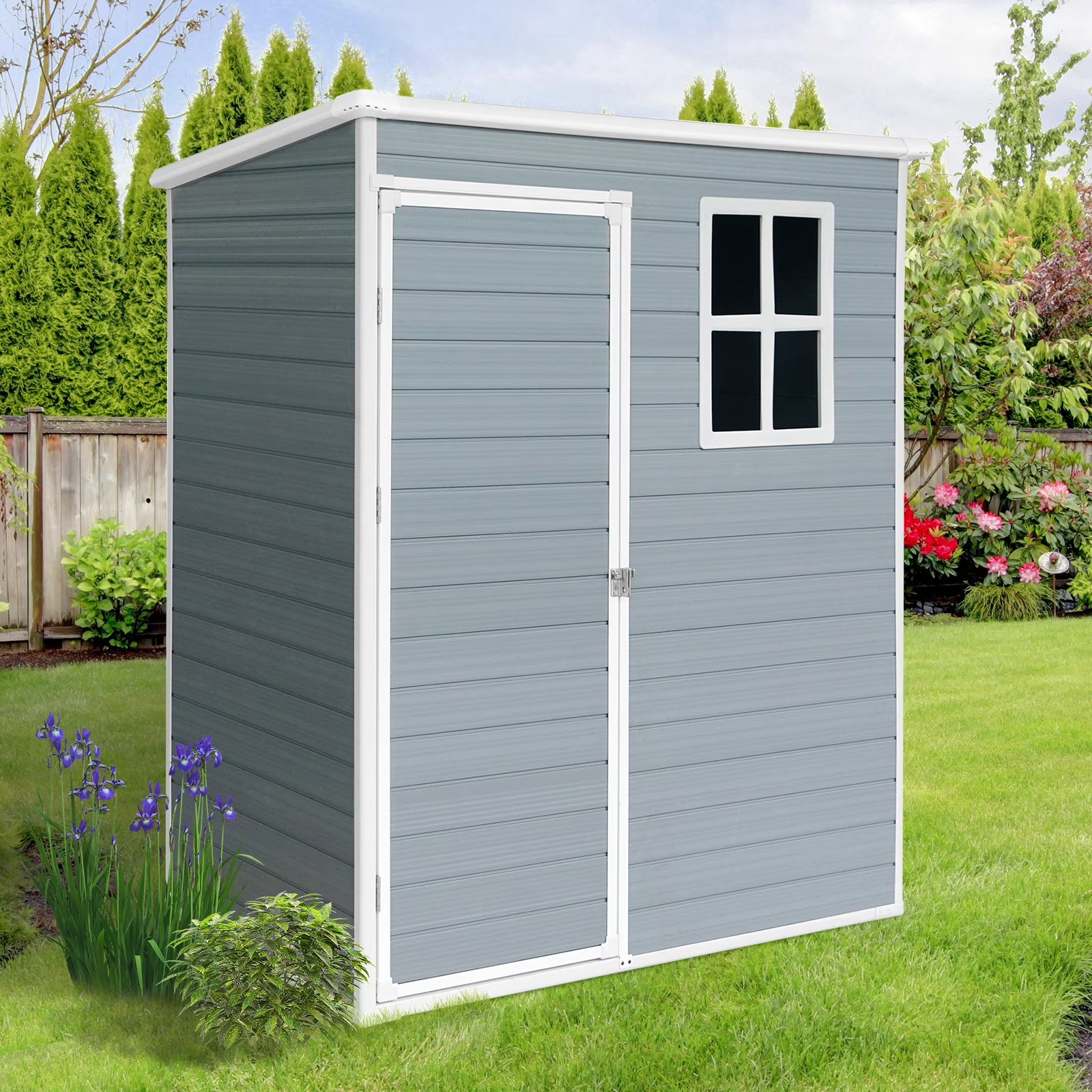 5'��3' Outdoor Storage Shed, Resin Storage Cabinet, Garden Tool Shed with Double Lockable Doors, Organizer Cabinet for Patio Yard, Gray(5' x 3')
