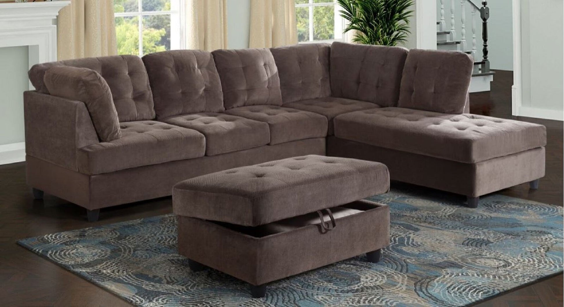 Harlee 112" Wide Corner Sectional with Ottoman(Right Hand Facing/Espresso)