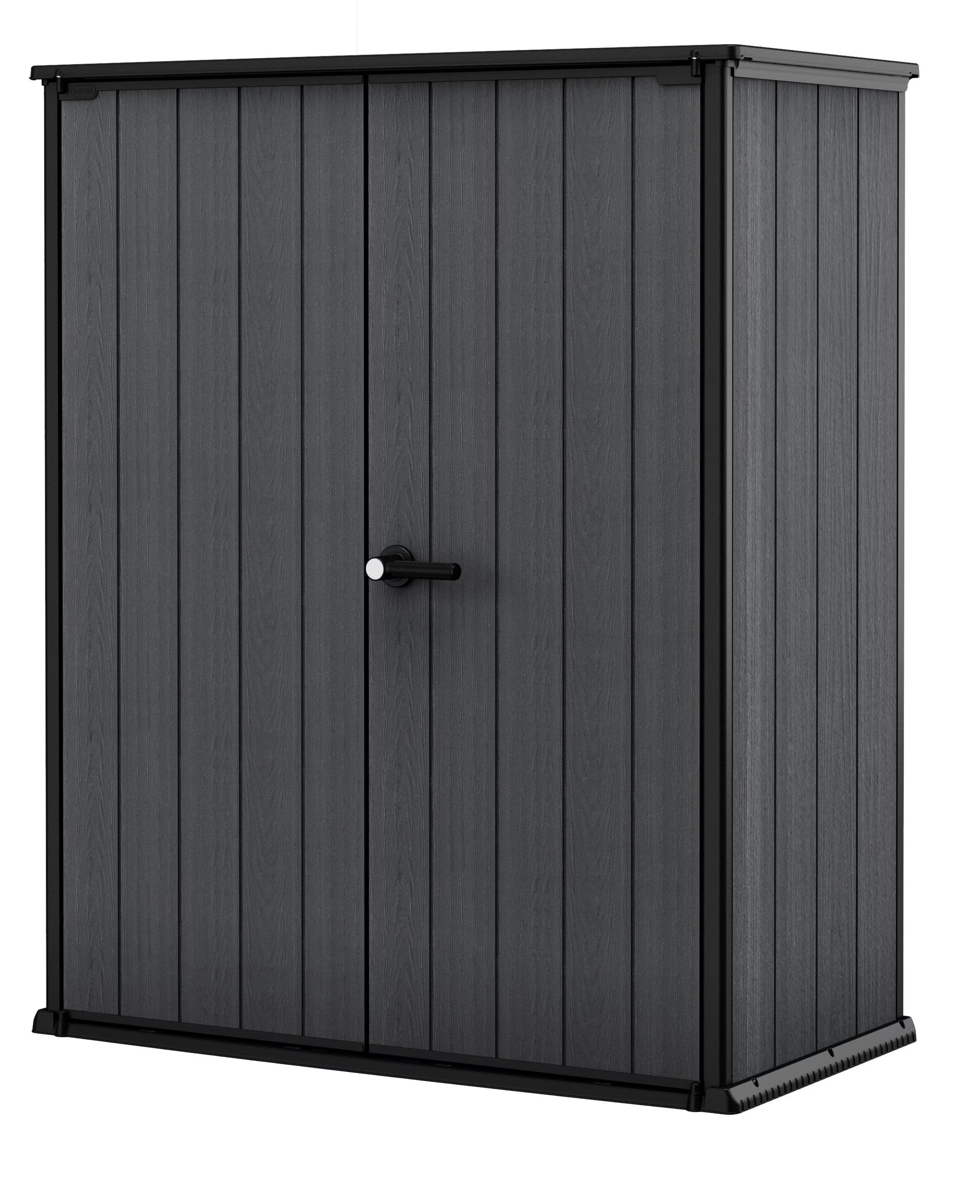 Keter Cortina Alto Vertical Durable Resin Outdoor Storage Shed with Heavy Duty Floor and Locking Latch Double Doors, Graphite