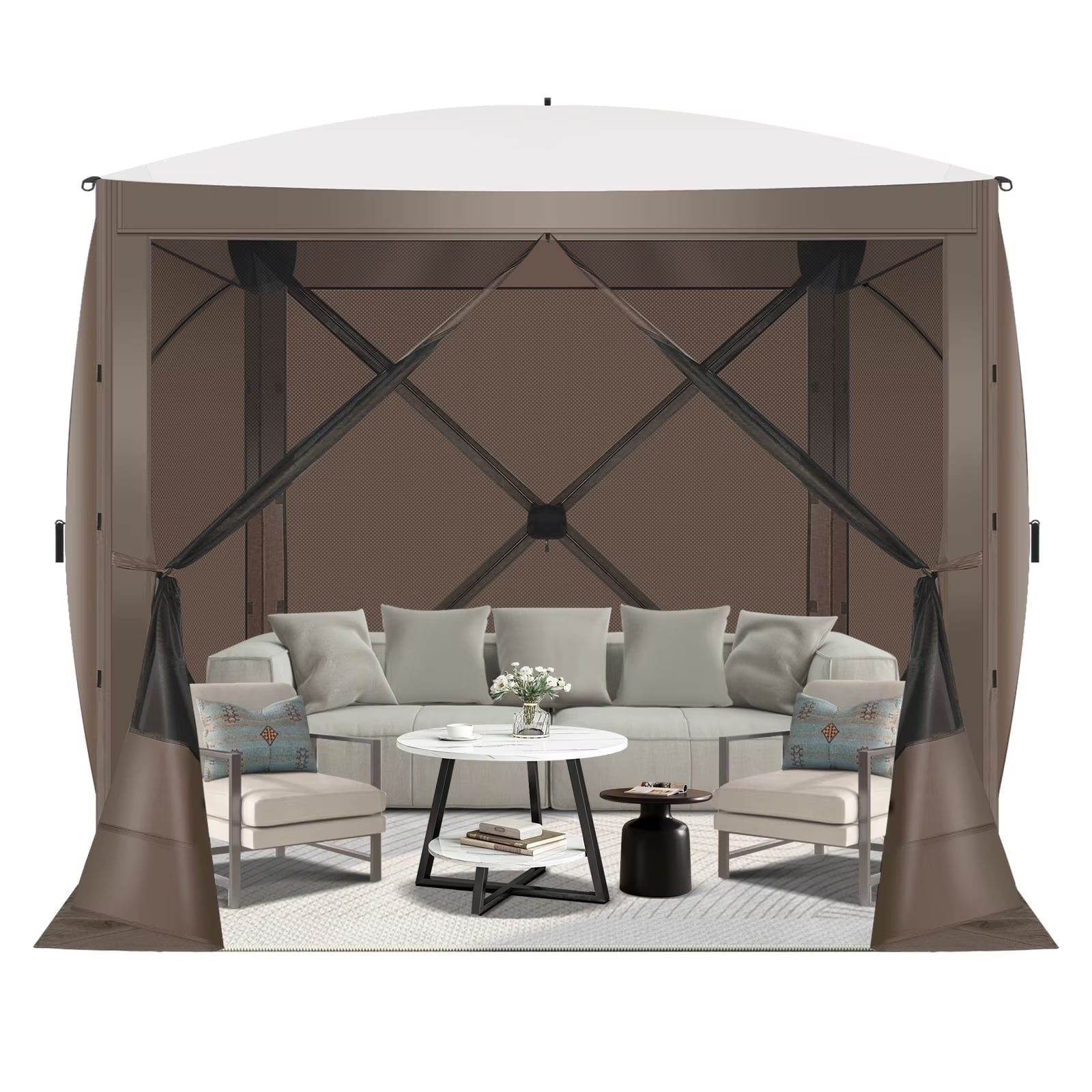 Hoteel 6x6ft Outdoor Pop Up Gazebo for Camping, Screen House with 4 Sidewalls and Mosquito Netting, Waterproof, UV Resistant,Portable Carry Bag, for Outdoor Camping, Lawn and Backyard, Brown(Brown)