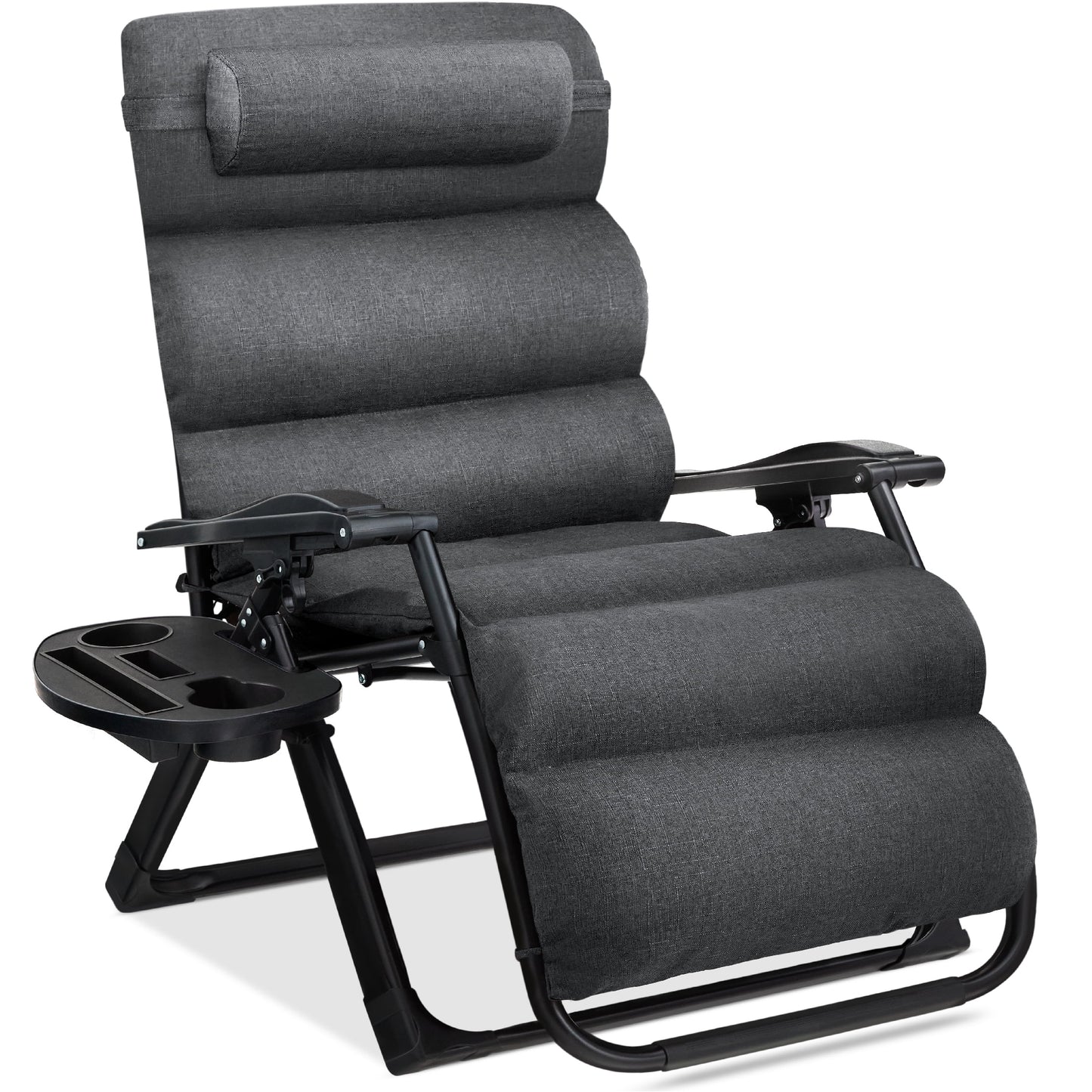 Best Choice Products Oversized Zero Gravity Chair, Folding Recliner w/ Removable Cushion, Side Tray - Fossil Gray(Fossil Gray)