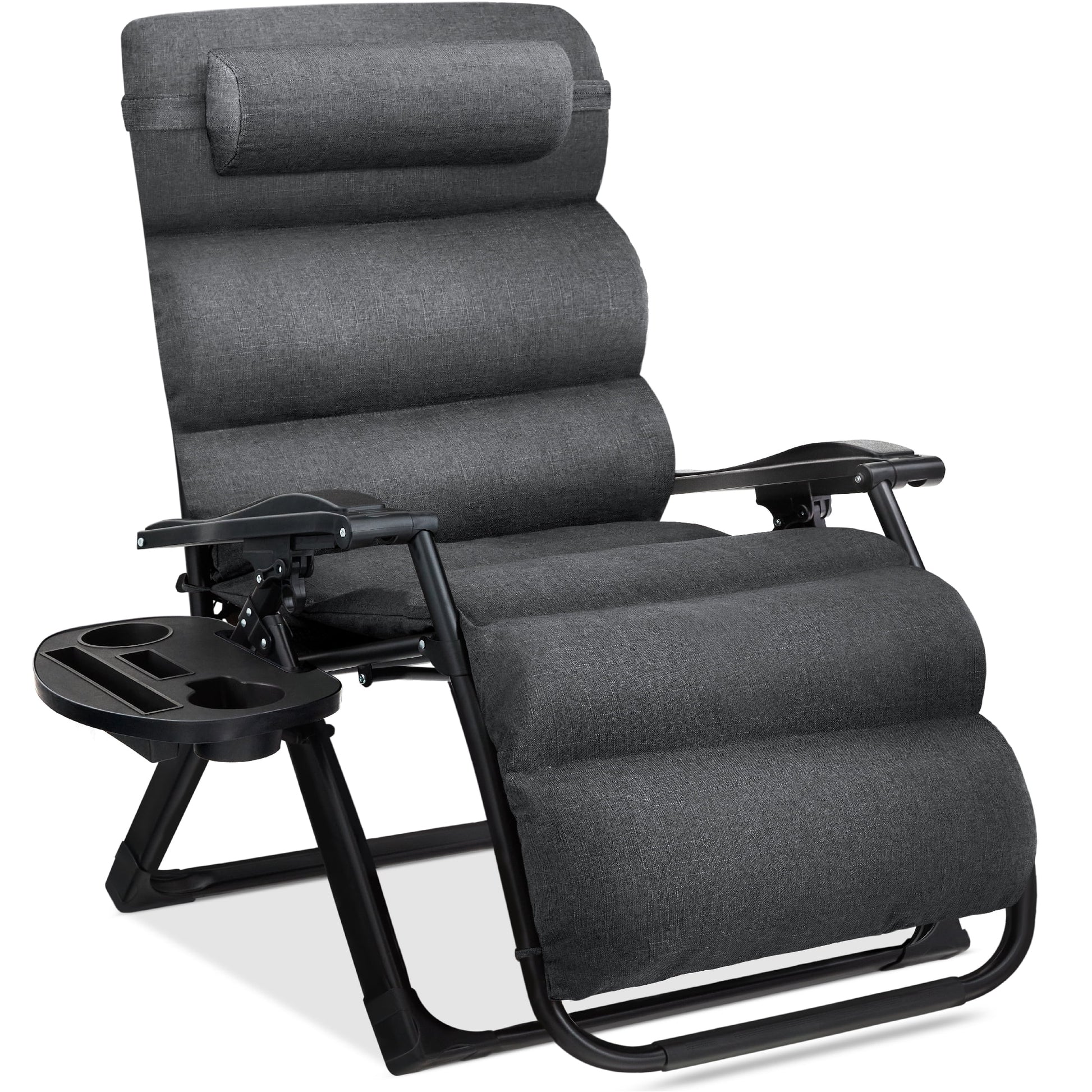 Best Choice Products Oversized Zero Gravity Chair, Folding Recliner w/ Removable Cushion, Side Tray - Fossil Gray(Fossil Gray)