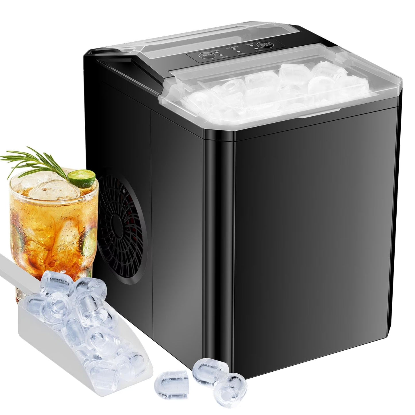 ZUNMOS Countertop Ice Maker,9 Cubes in 6 Minutes, Self-Cleaning, with Ice Basket  Scoop, Black(Black)
