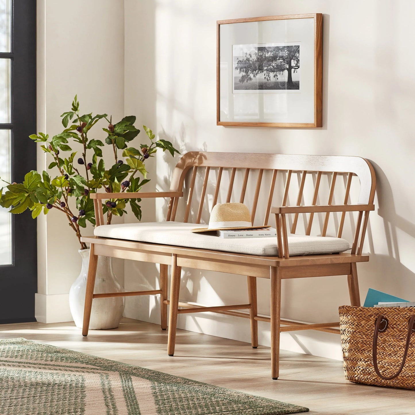 Better Homes  Gardens Windemere Solid Wood Bench, Natural Oak finish, by Dave  Jenny Marrs