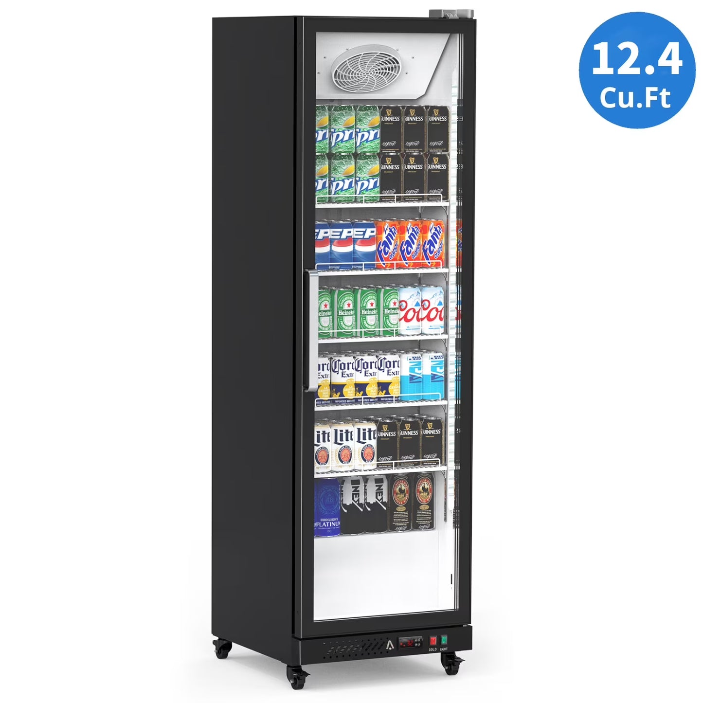 Garvee Commercial Refrigerator,12.4 Cu.ft Display Fridge Merchandiser Upright Beverage Cooler,Single Glass Door Fridge with Adjustable Shelves  LED Lighting,Black(Black)