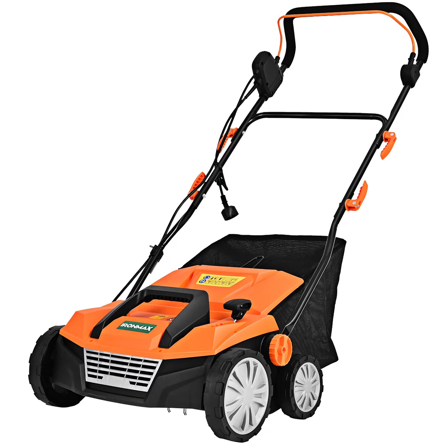 IronMax 13Amp Corded Scarifier 15" Electric Lawn Dethatcher w/50L Collection Bag Orange(Orange)