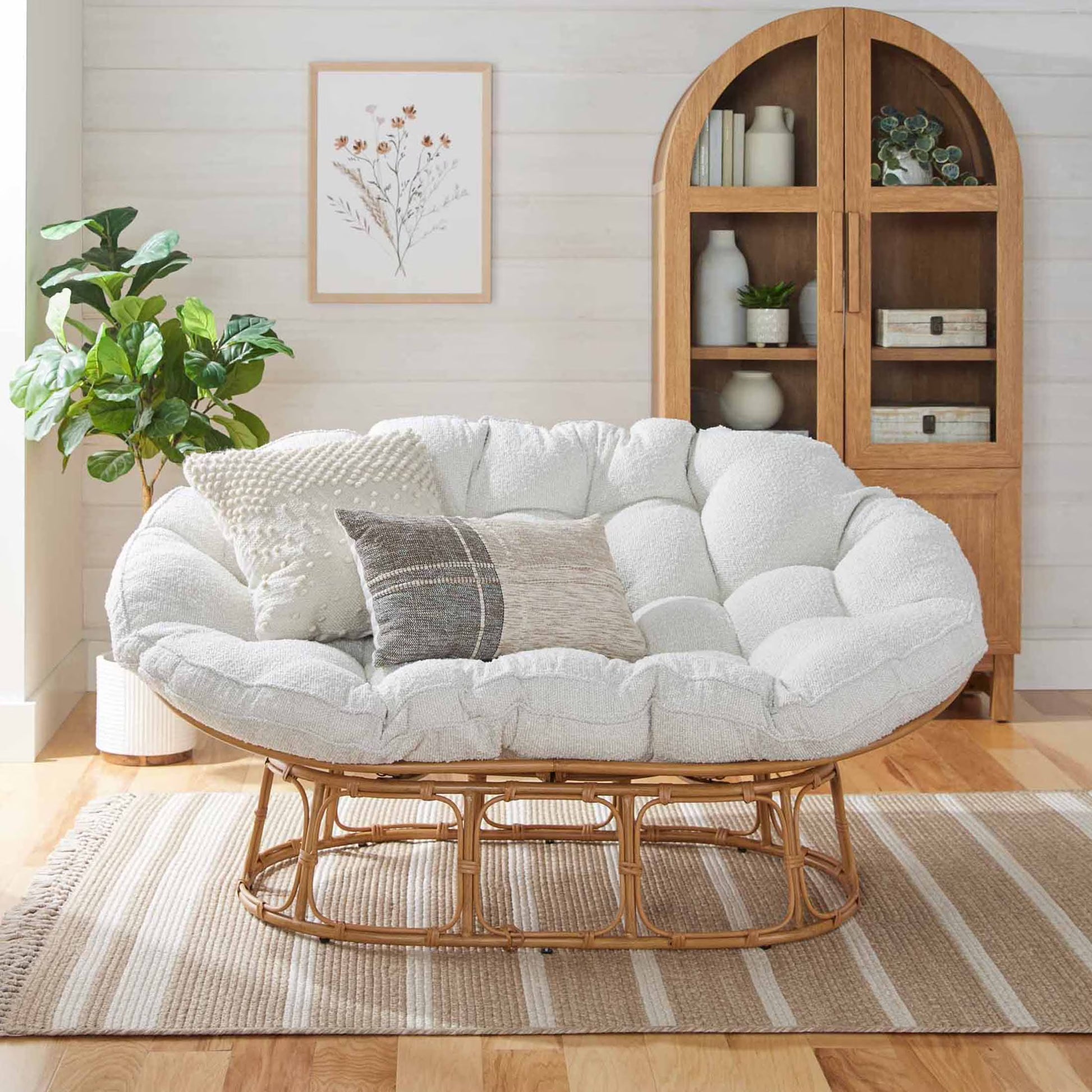 Better Homes  Gardens Double Papasan Accent Chair, Cream Boucle(Cream Boucle)