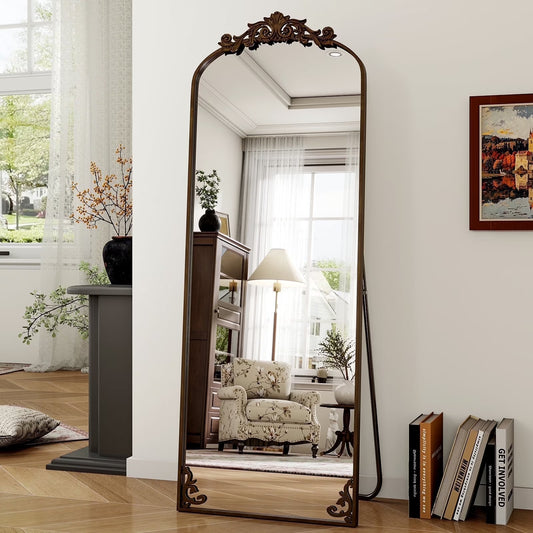 BEAUTYPEAK 66"x21" Arched Full Length Mirror Metal Vintage Mirror Baroque Style,Antique Bronze(66" x 21"/Antique Bronze)