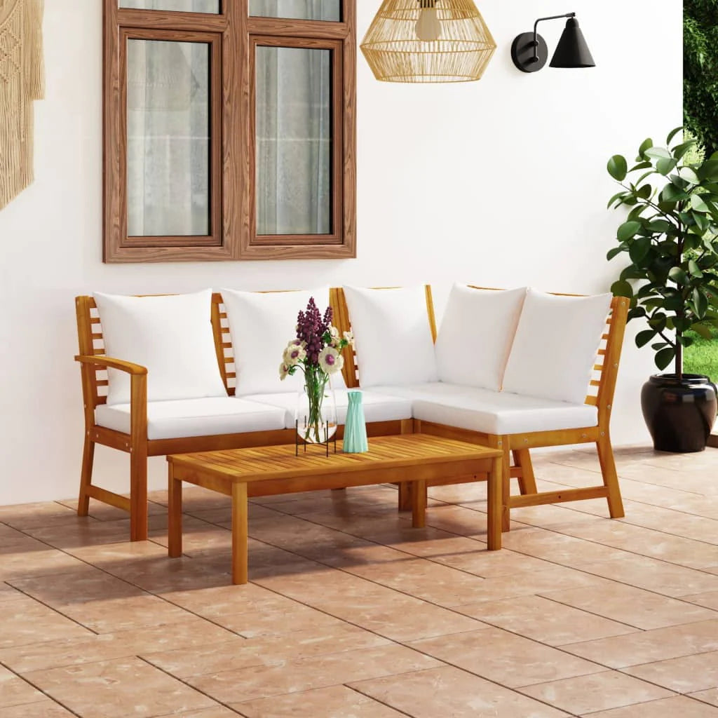 vidaXL 4 Piece Patio Lounge Set with Cushion Cream Solid Acacia Wood(2/Brown)