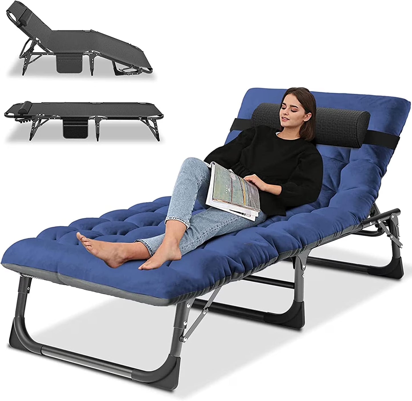 Slsy Folding Lounge Chair, 5-Position Adjustable Outdoor Reclining Chair, Folding Sleeping Bed Cot, Folding Chaise Lounge Chair for Pool Beach Patio Sunbathing(Black)