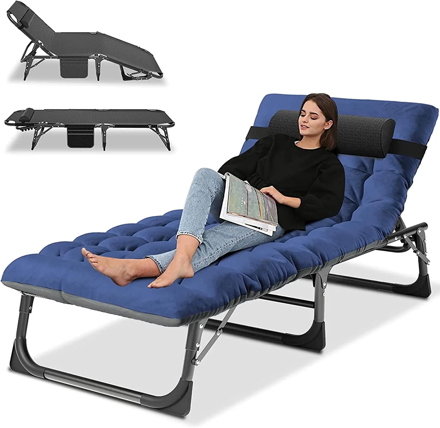 Slsy Folding Lounge Chair, 5-Position Adjustable Outdoor Reclining Chair, Folding Sleeping Bed Cot, Folding Chaise Lounge Chair for Pool Beach Patio Sunbathing