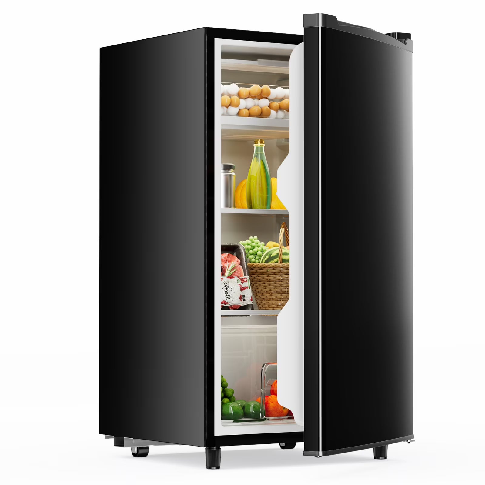 CONCETTA Mini Fridge With Freezer 3.2 Cu.Ft Single Door Adjustable Thermostat, Low Noise, For Bedroom, Office, Dorm, Black(Black)