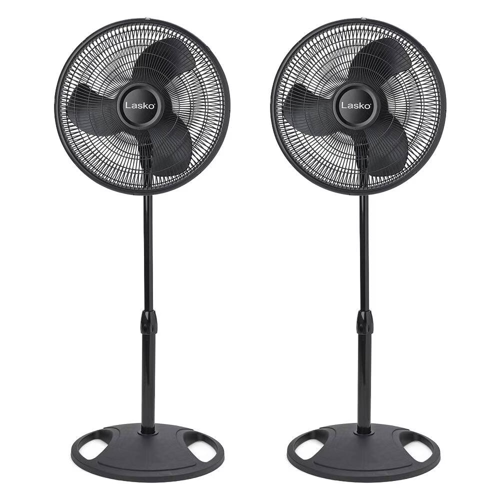 Lasko 16" Oscillating 3 Speed Adjustable Pedestal Stand Fan, Black (2 Pack)(2)