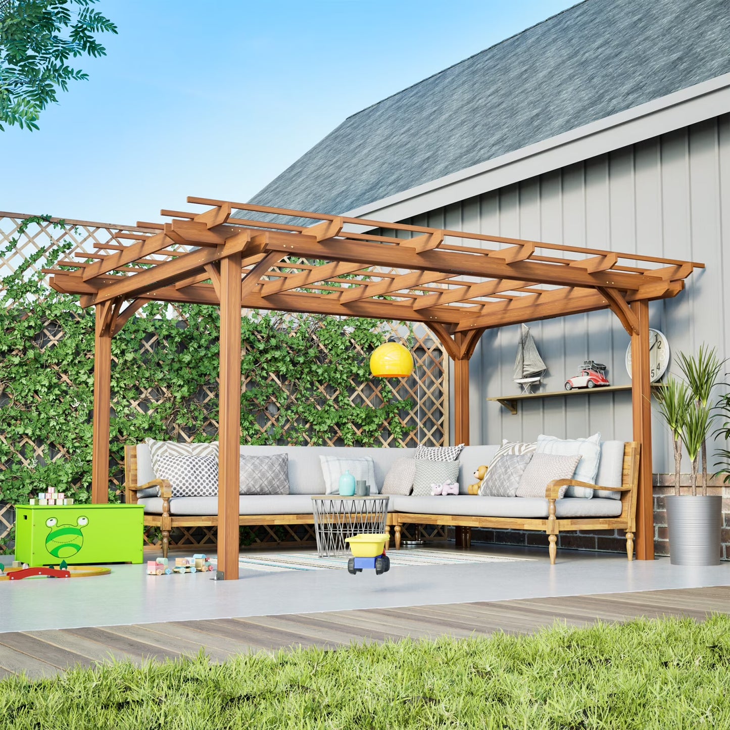 12 x 10 FT Outdoor Pergola, Wooden Pergola Gazebo with Climbing Plant Support and Waterproof, for Patio Porch Garden Backyard, Brown(12' x 10')