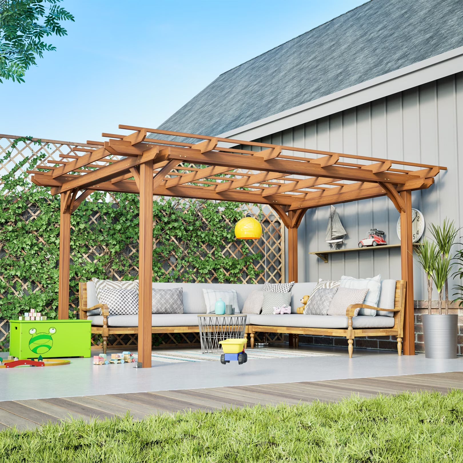 12 x 10 FT Outdoor Pergola, Wooden Pergola Gazebo with Climbing Plant Support and Waterproof, for Patio Porch Garden Backyard, Brown(12' x 10')