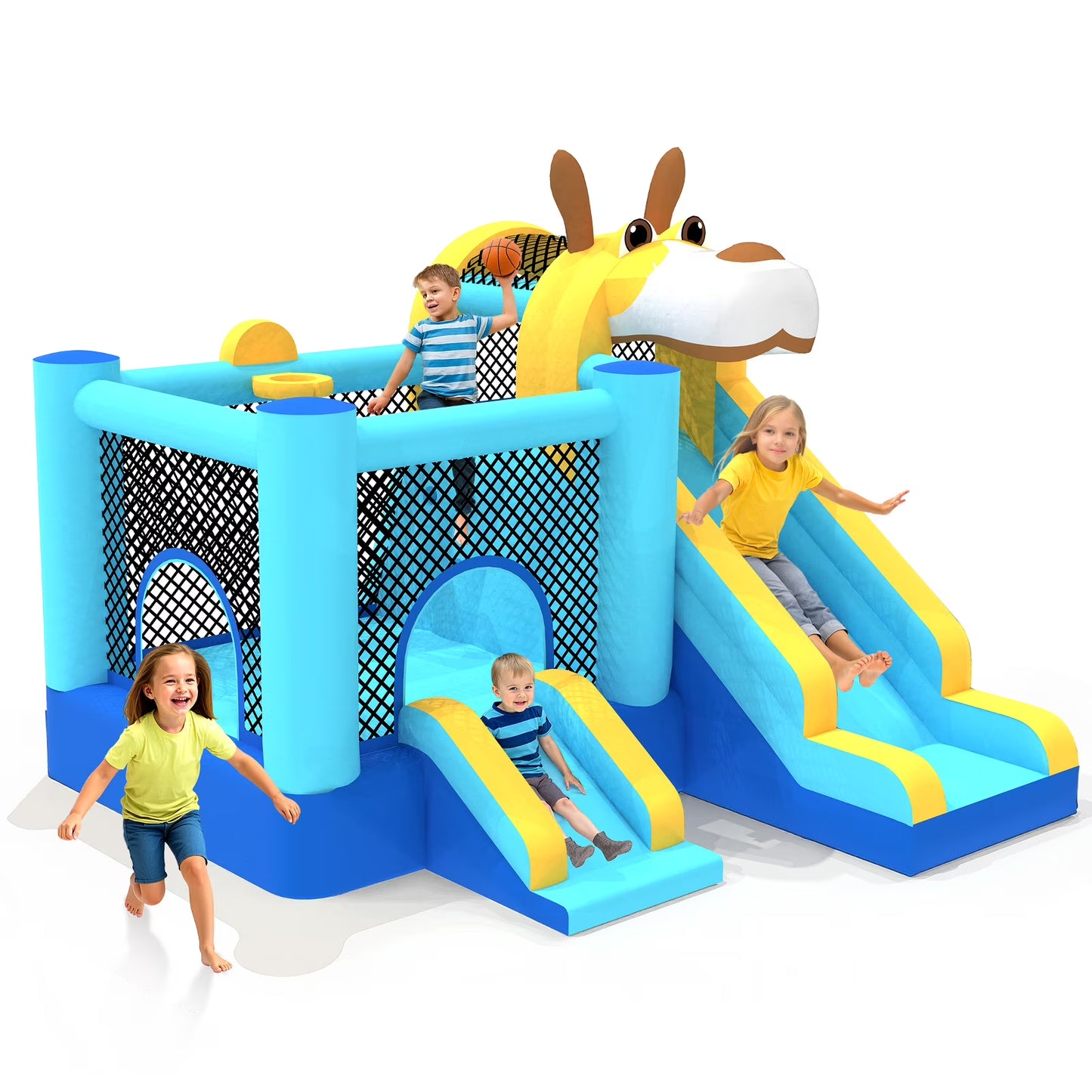 Mukidy 114''x 114'' x 92.5'' Inflatable Bounce Houses for Kids 3-10 with Blower Double Slide and Ball Pit/Indoor Bouncy House, PVC, Child, Teen, Toddler��Blue(Blue)