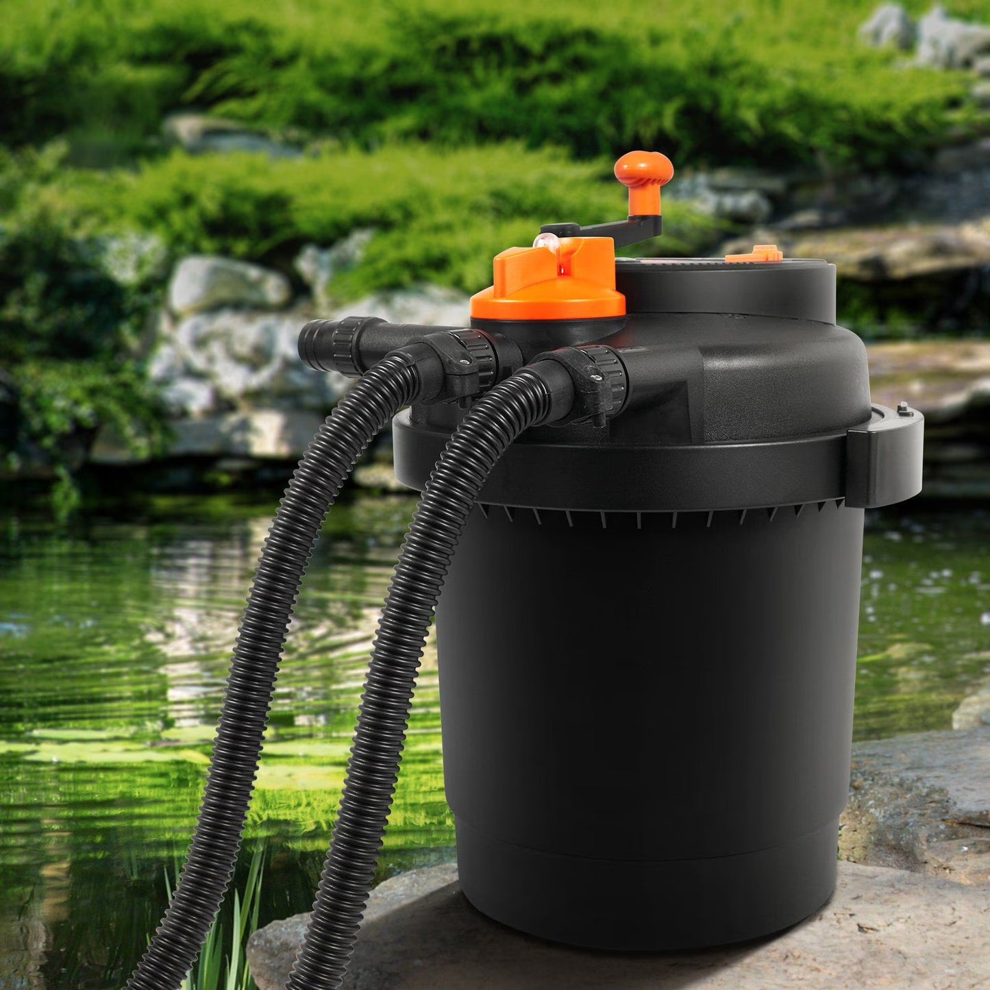 Bio Pressure Pond Filter with 13W UV-C Light, 1580 GPH, for Pools up to 1600 Gallons, Pressurized Biological Filtration for Garden Ponds, Koi Fish Tanks, Fountains