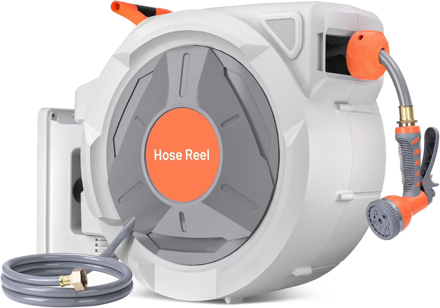 Auto-Retract Wall-Mounted Garden Hose Reel w/9-Pattern Nozzle, 180�� Swivel  Any-Length Lock, 600PSI Durable(5/8" pipe diameter 28+2M 100FT)