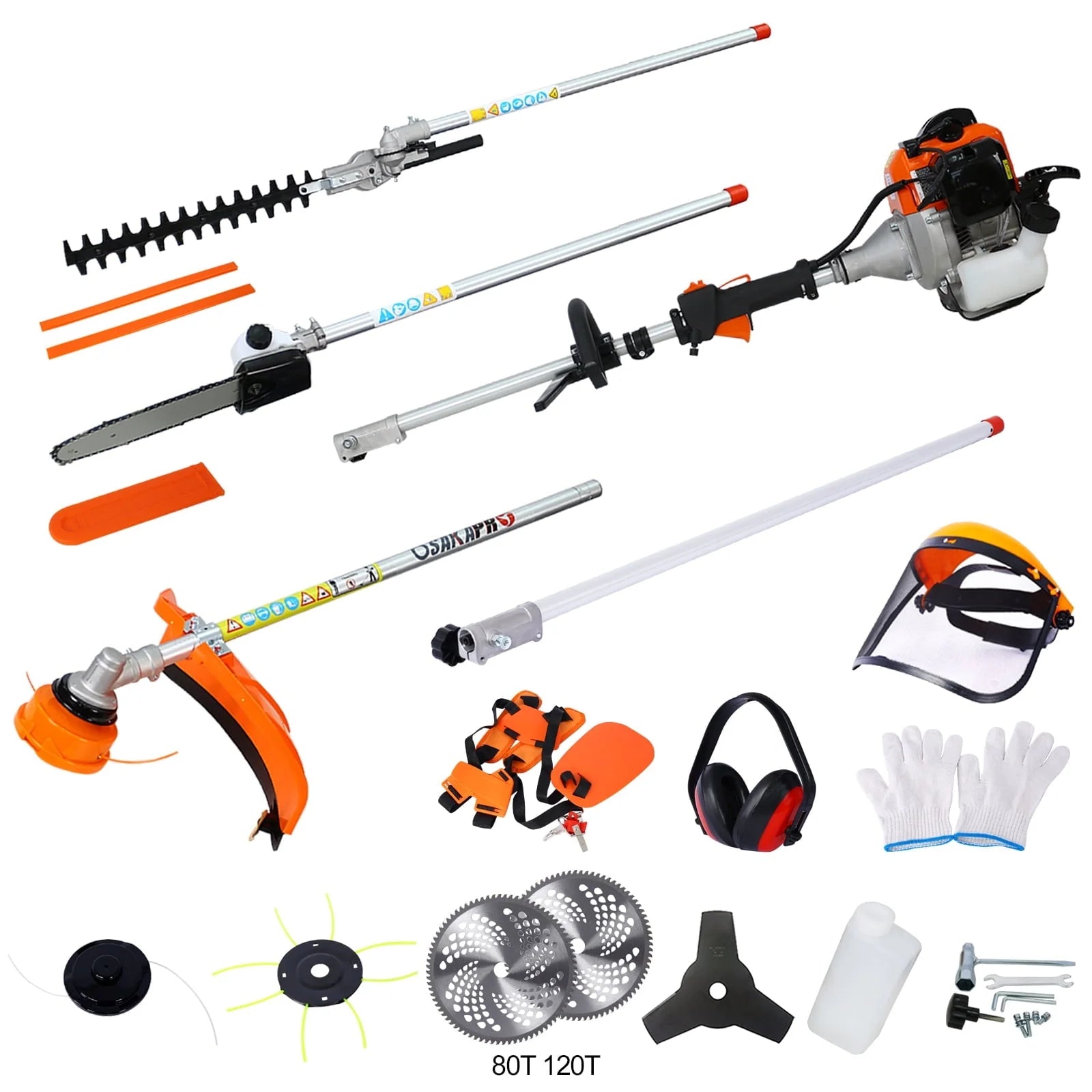 Walkfairy Hedge Trimmer, 12 in 1 Multi-Functional Trimming Tool, 52CC 2-Cycle Garden Tool System with Gas Pole Saw, Hedge Trimmer, Grass Trimmer, and Brush Cutter for Lawn Care (52CC)