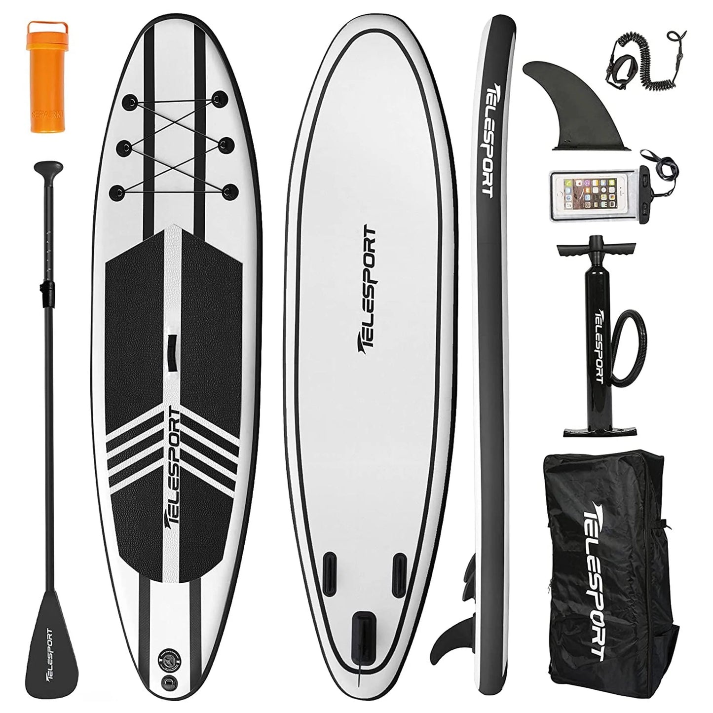 TELESPORT Paddle Boards Inflatable Paddleboard with Accessories, Black